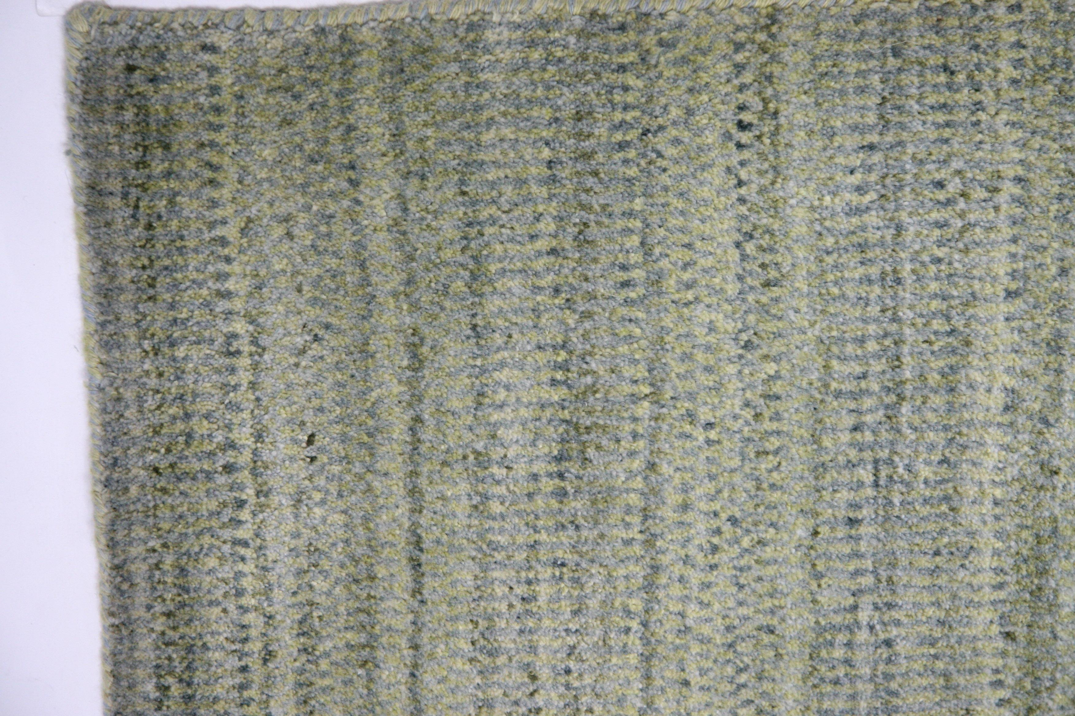 Hand-Knotted Zen Collection Green and Turquoise Rug For Sale