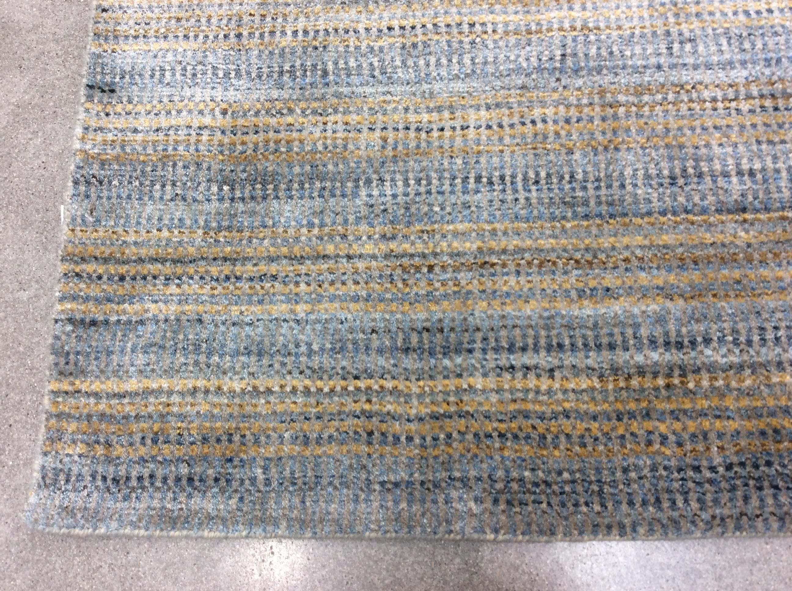 Hand-Knotted Zen Collection Rug in Striated Denim For Sale
