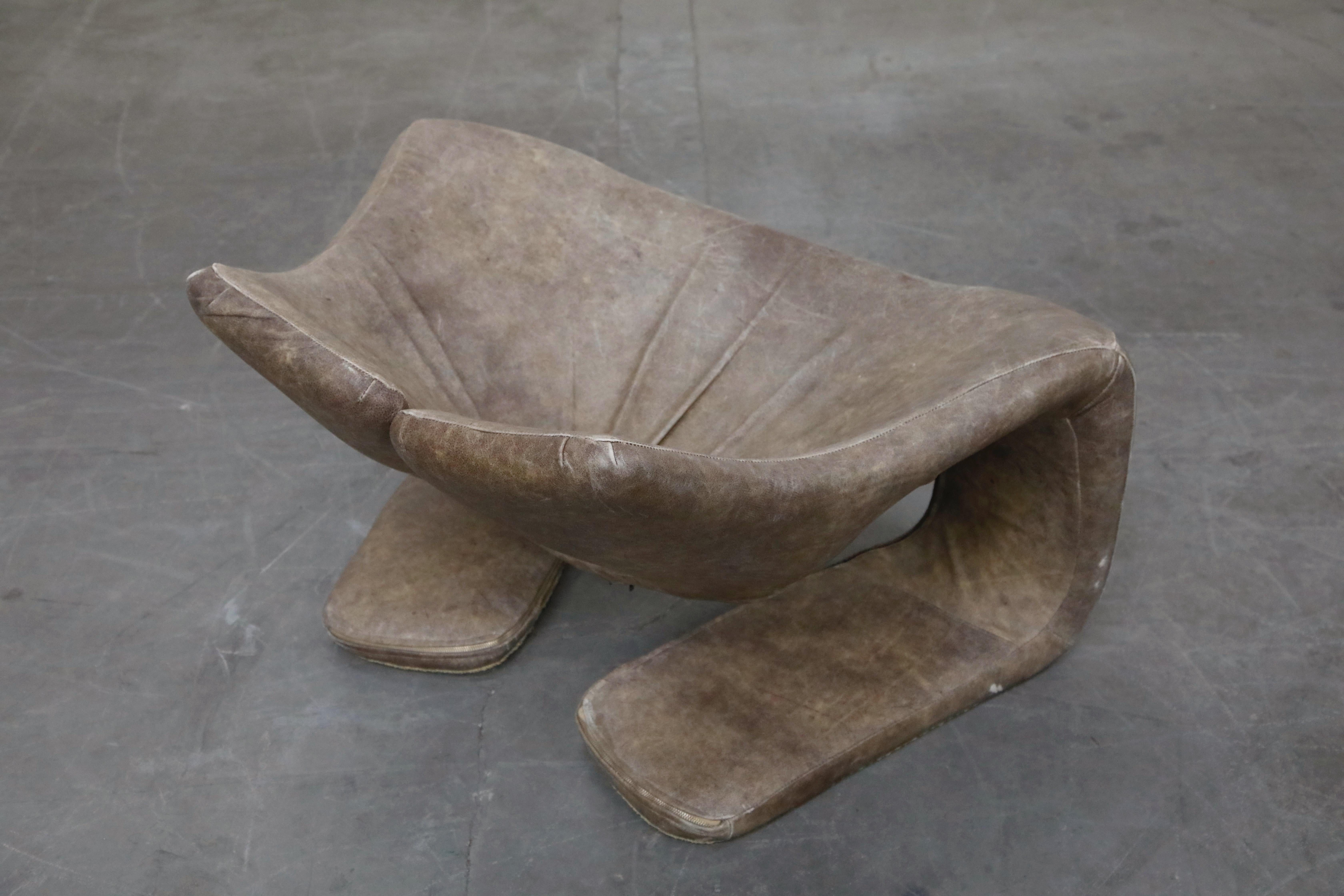 'Zen' Leather Lounge Chair by Kwok Hoi Chan for Steiner, Paris France, 1970s 2