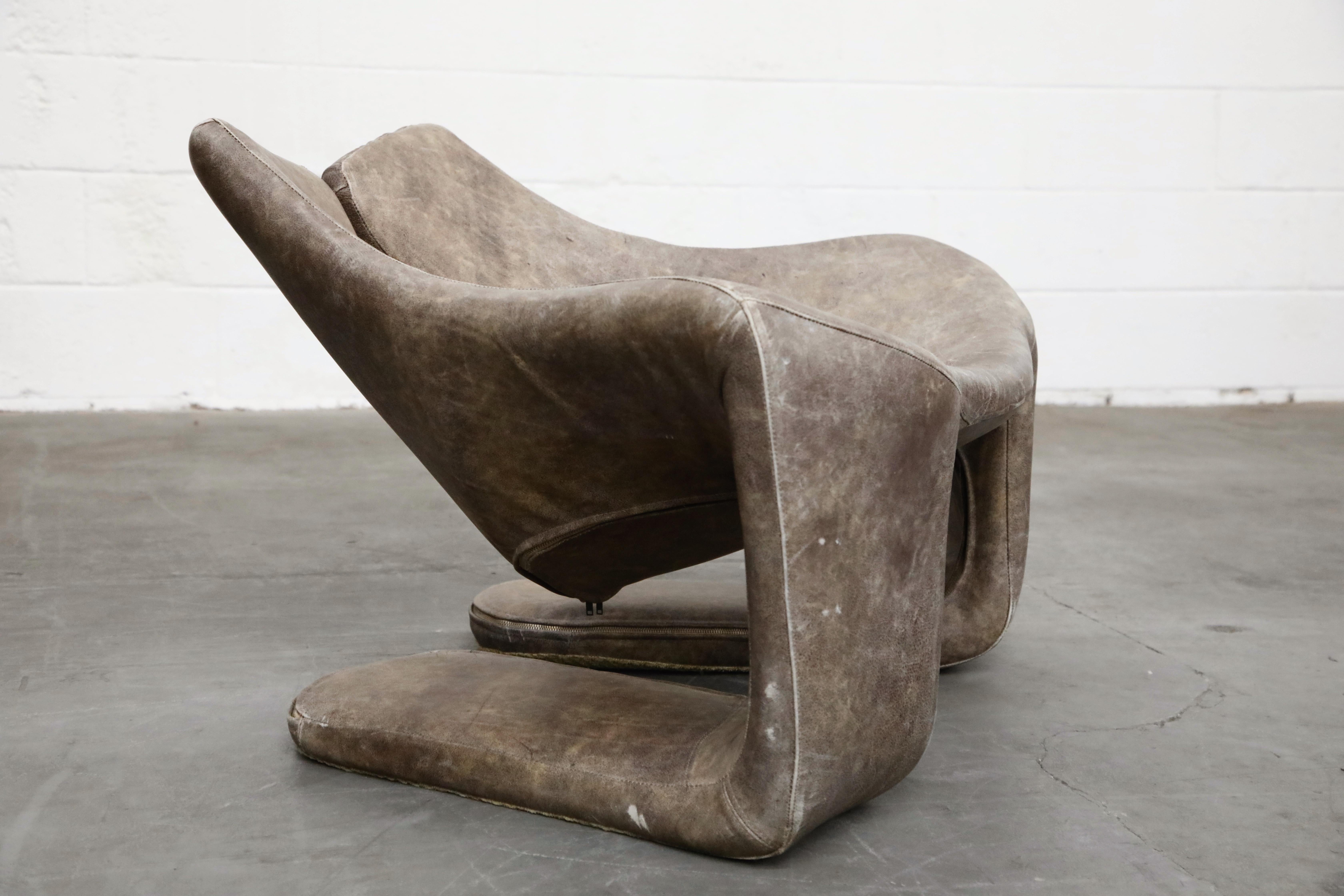 French 'Zen' Leather Lounge Chair by Kwok Hoi Chan for Steiner, Paris France, 1970s