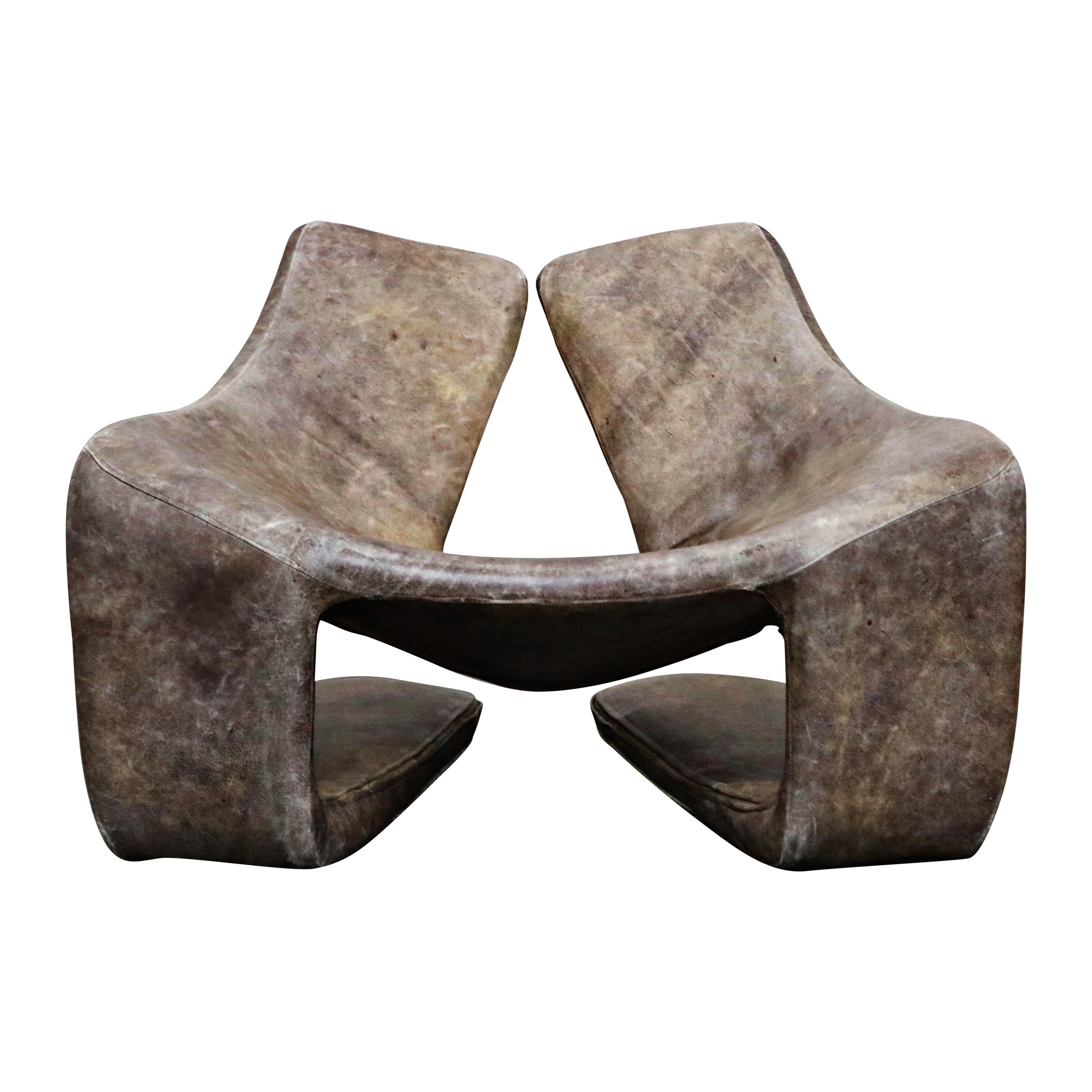 'Zen' Leather Lounge Chair by Kwok Hoi Chan for Steiner, Paris France, 1970s