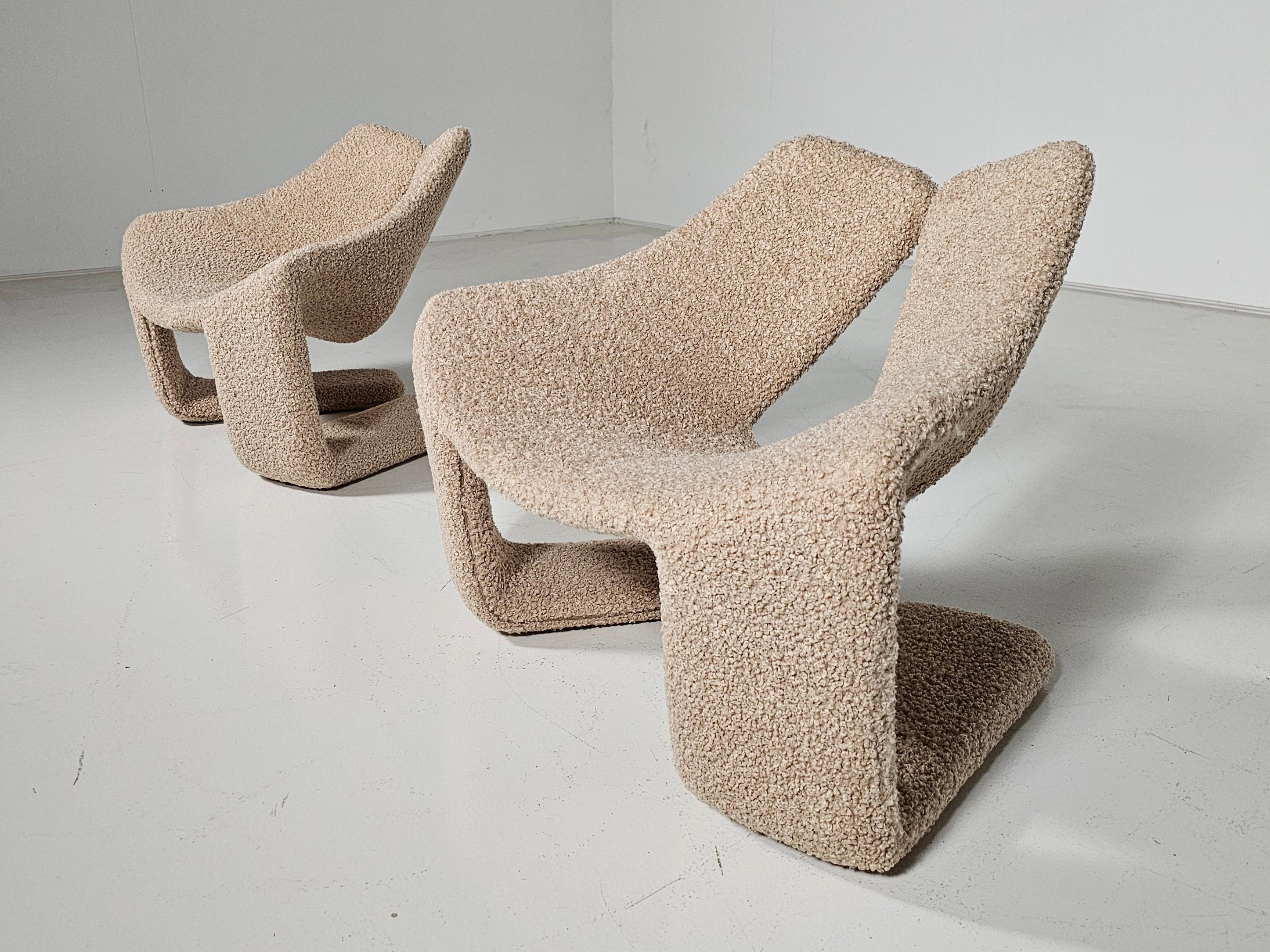 Bouclé Fauteuil de salon Zen en tissuddy beige de Kwok Hoi Chan pour Steiner, 1970