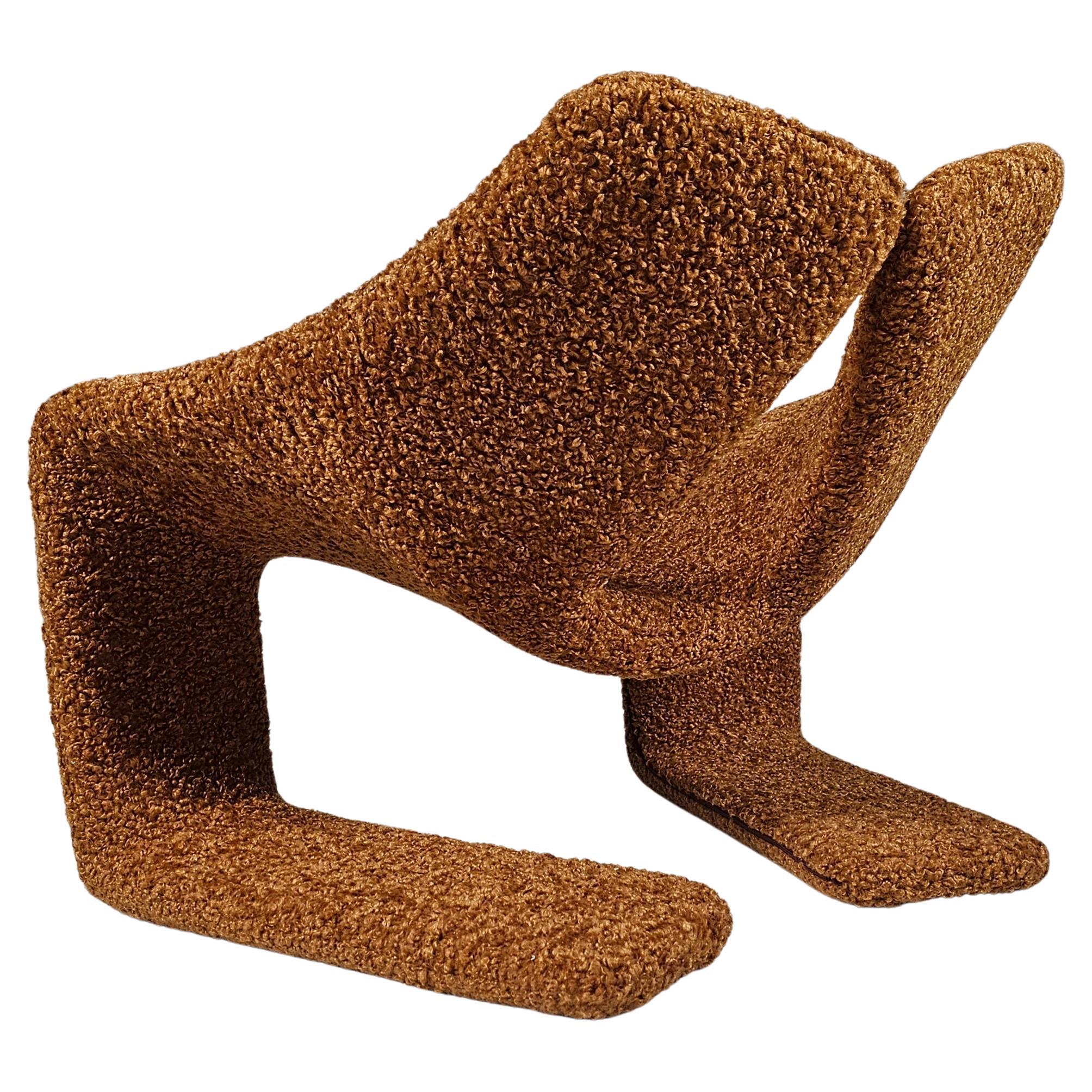Sedia da salotto "Zen" in tessuto teddy marrone ruggine di Kwok Hoi Chan per Steiner, 1970