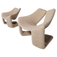 "Zen" lounge chairs in beige teddy fabric by Kwok Hoi Chan for Steiner, 1970
