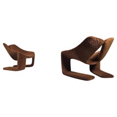 "Zen" lounge chairs in brown teddy fabric by Kwok Hoi Chan for Steiner, 1970