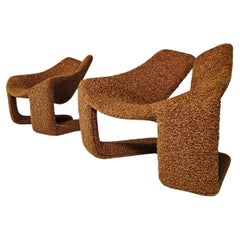 "Zen" lounge chairs in rust brown teddy fabric by Kwok Hoi Chan, Steiner, 1970