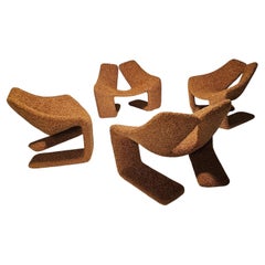 "Zen" lounge chairs in rust brown teddy fabric by Kwok Hoi Chan, Steiner, 1970