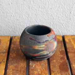 Zen Raku Pottery Vase - Carbon Copper - Handmade Ceramic Home Decor Gift