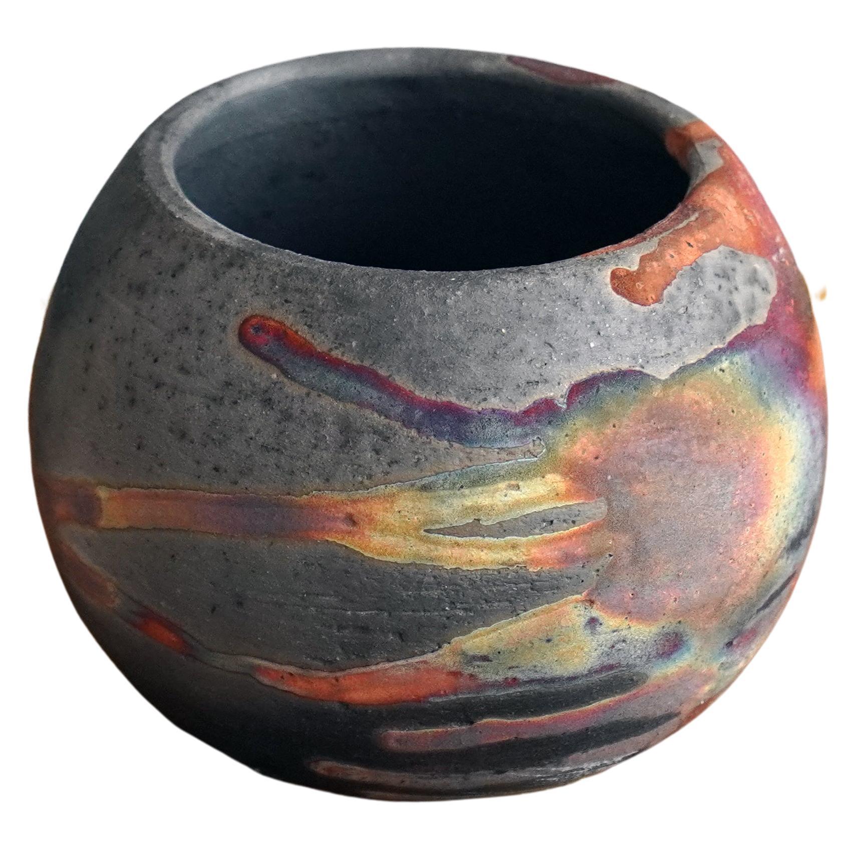 Zen Raku Pottery Vase - Carbon Copper - Handmade Ceramic Home Decor Gift For Sale