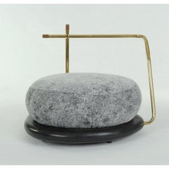 Zen Stone 'B' Stool – Grey Upholstered Seat with Teak & Brass Accents by Misaya
