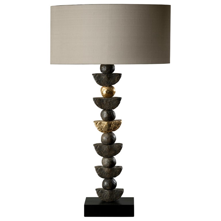 'Zen' Table Lamp, European, Slate, Bronze Resin, 24k Gold Leaf by