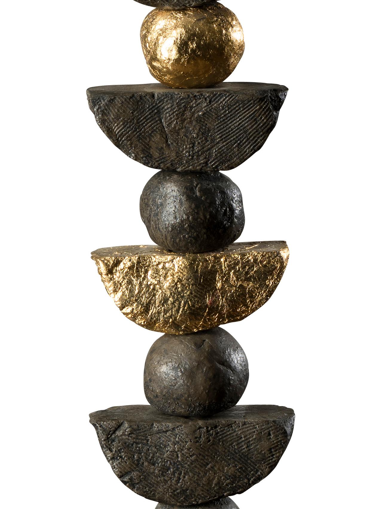 Modern 'Zen' Table Lamp, Sculptural, Slate, Bronze Resin, Gold Leaf by Margit Wittig For Sale
