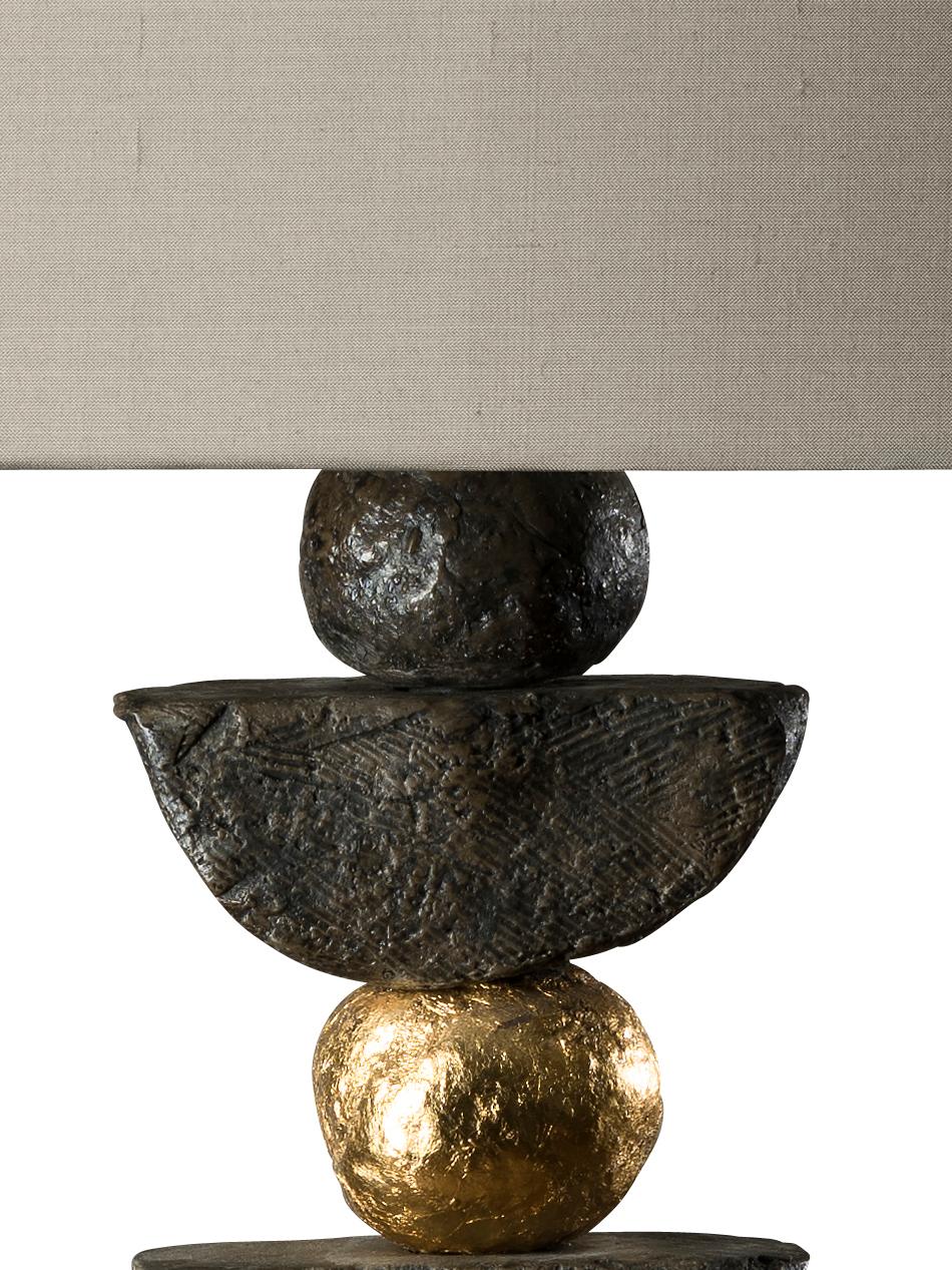 English 'Zen' Table Lamp, European, Slate, Bronze Resin, 24k Gold Leaf by Margit Wittig