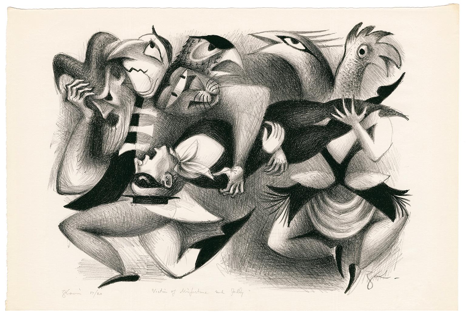 'Victim of Misfortune and Folly' — 1930s Surrealist Fantasy - Print by Zena Kavin
