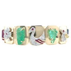 Zendrini Via Condotti 18K Yellow Gold Diamond Ruby Emerald Sapphire Bangle Brace