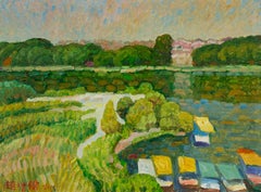 ZengXu Zhao Olio su tela originale impressionista "In riva al lago