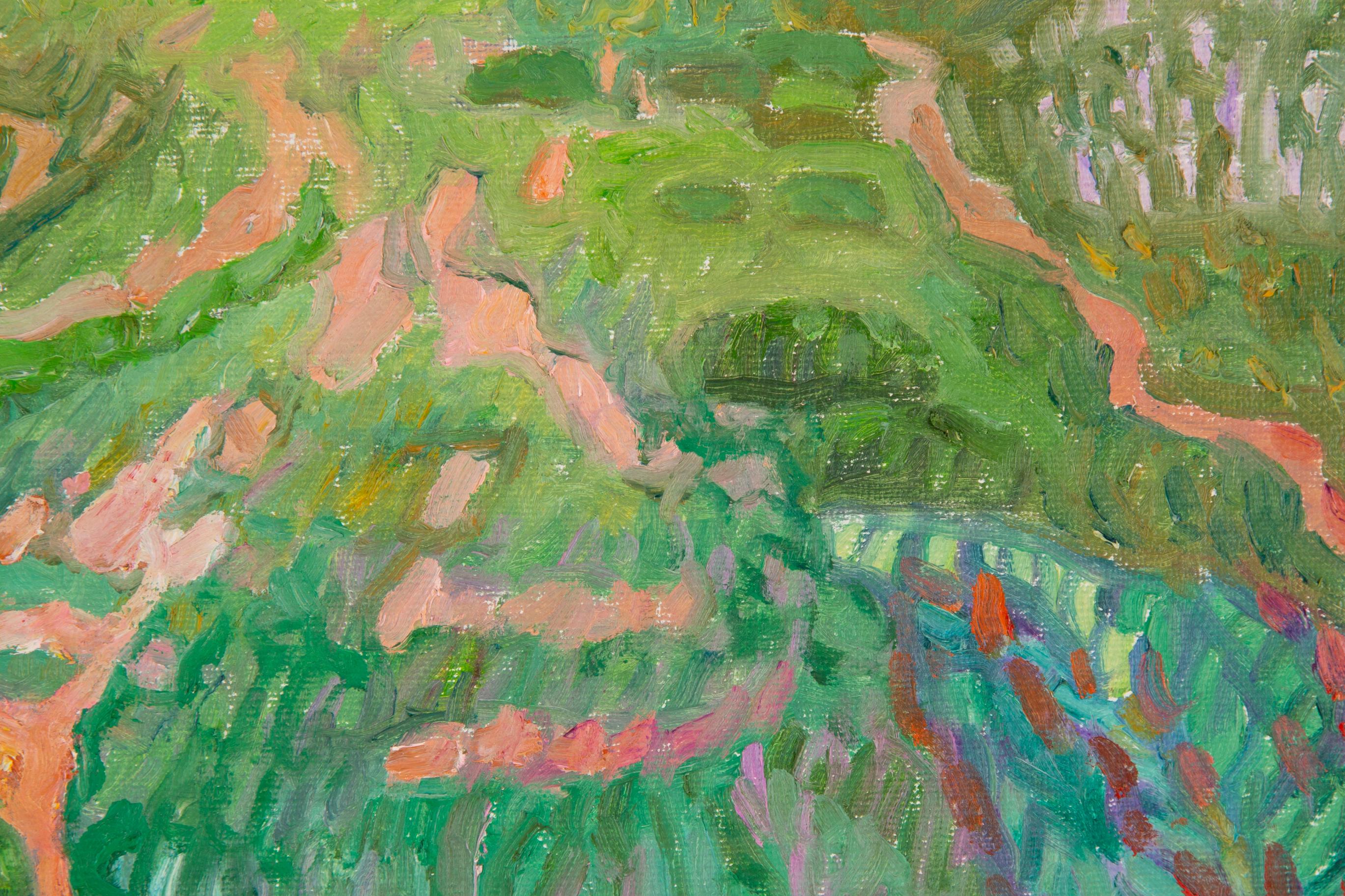 Huile impressionniste originale sur toile « Hometown Creek » de ZengXu Zhao en vente 4