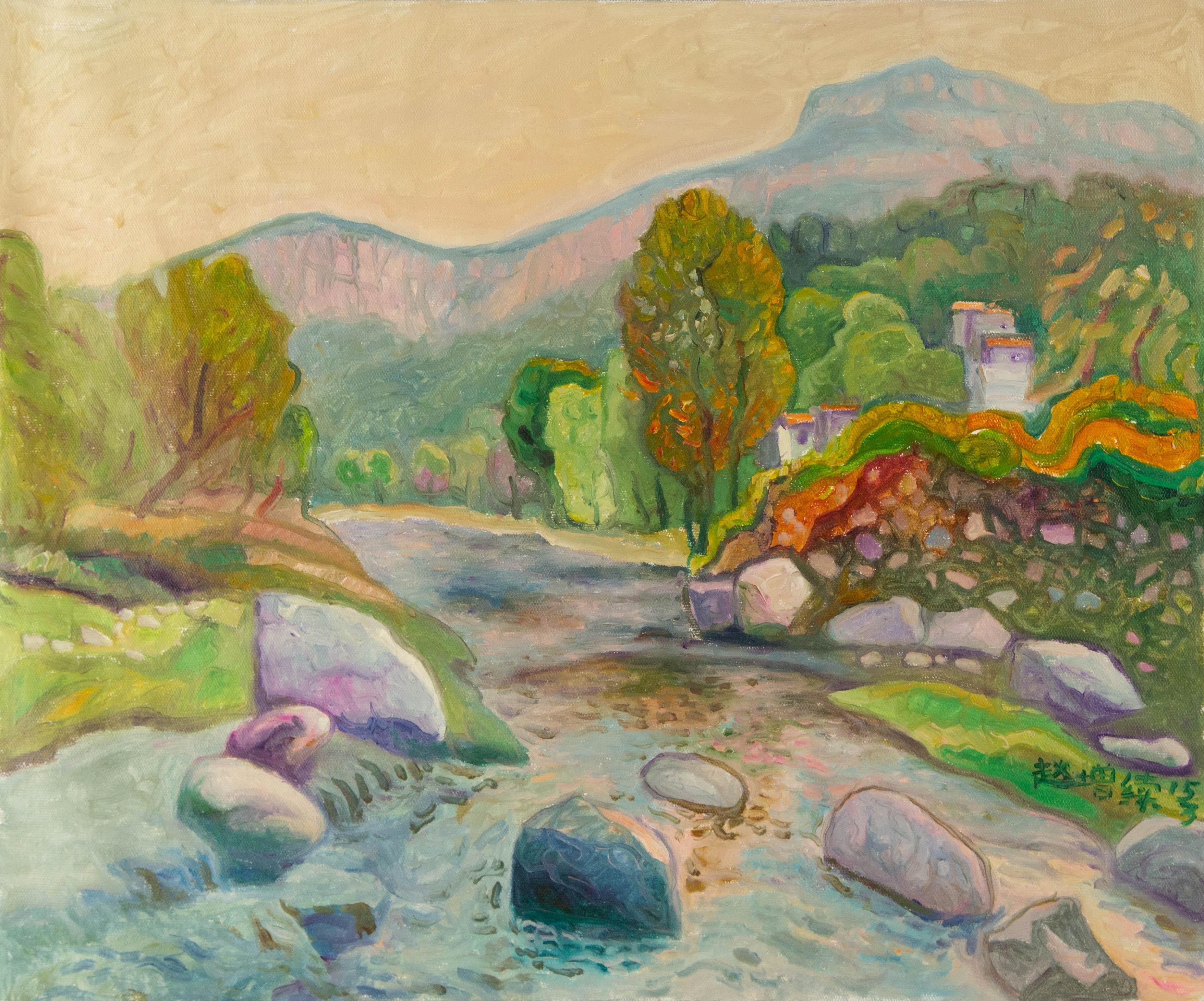 Zengxu Zhao Landschaft Original Öl auf Leinwand "Front Door River"