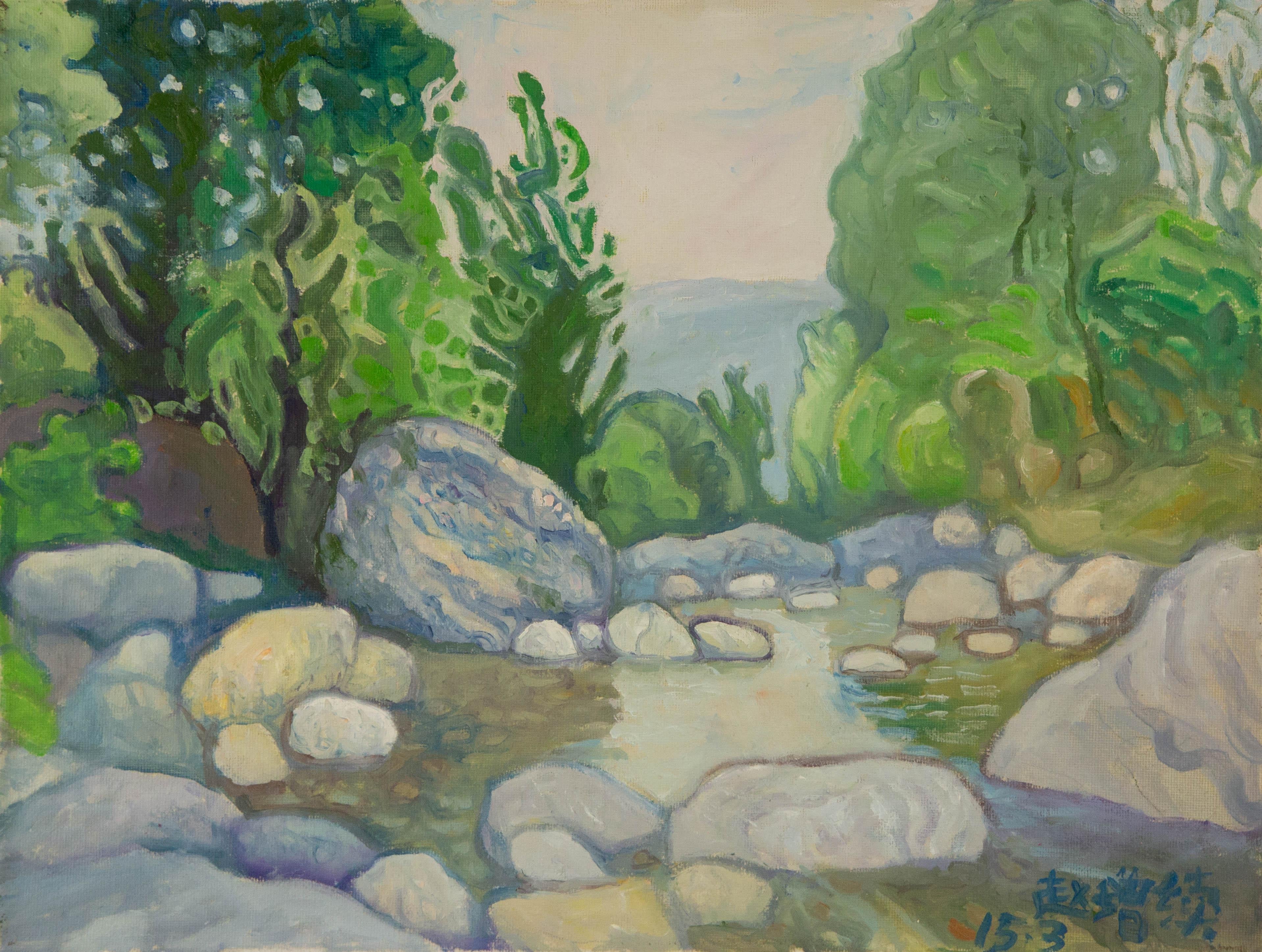 Zengxu Zhao Landscape Original Oil On Canvas "River and Mountain III"