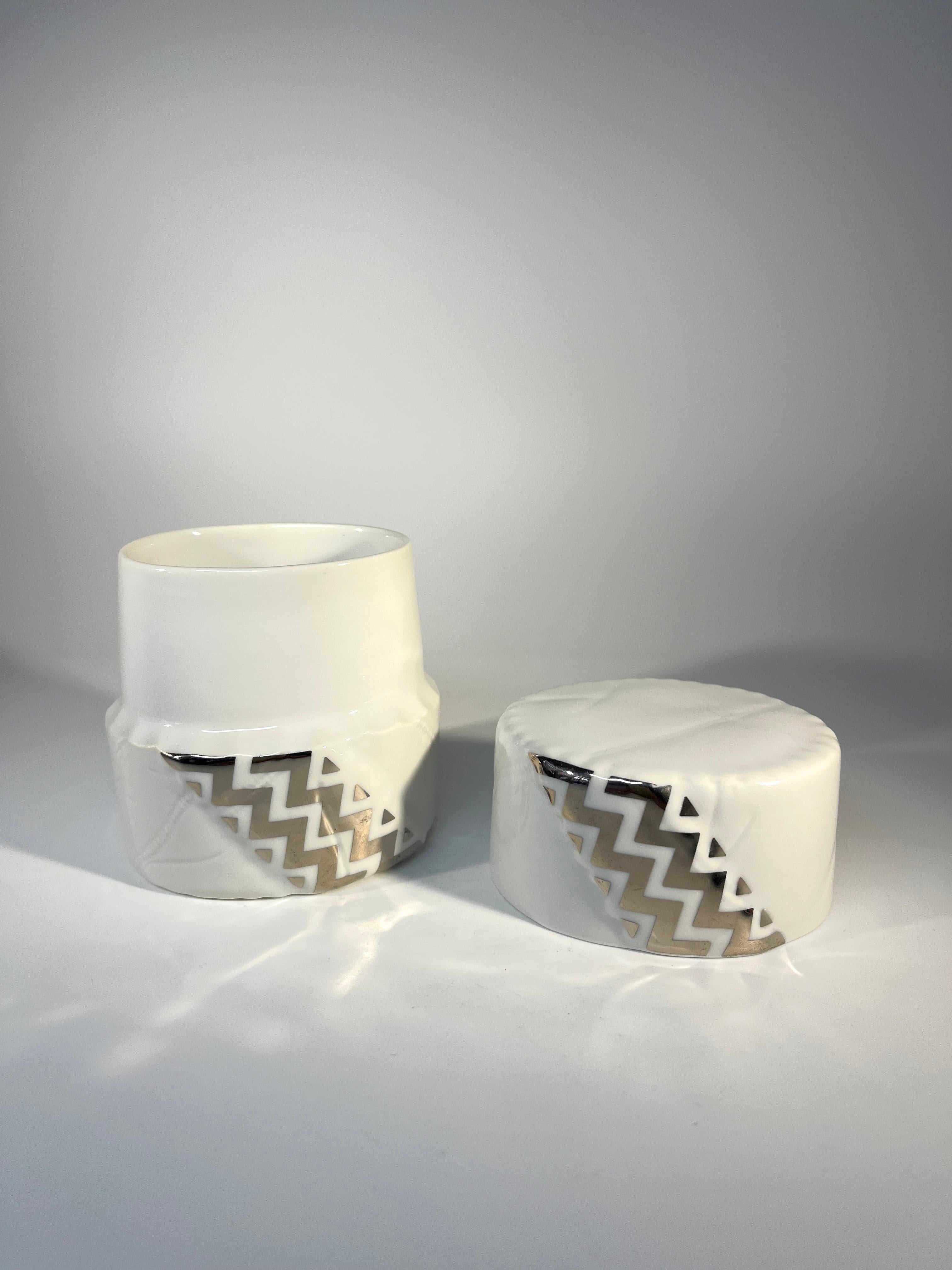 Danish Zenit, Royal Copenhagen Pure White Porcelain and Silver Lidded Pot #5575 For Sale