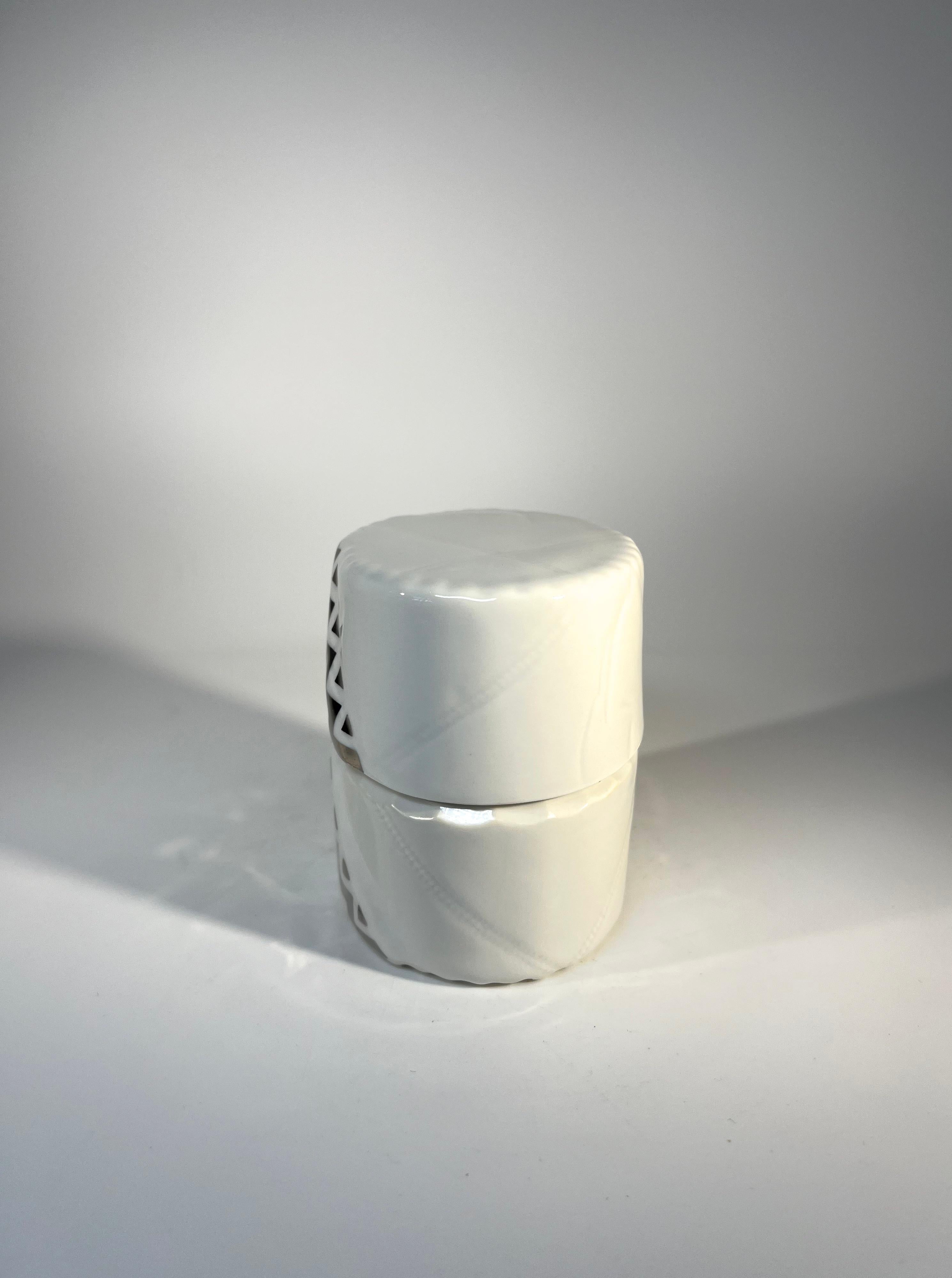Glazed Zenit, Royal Copenhagen Pure White Porcelain and Silver Lidded Pot #5575 For Sale