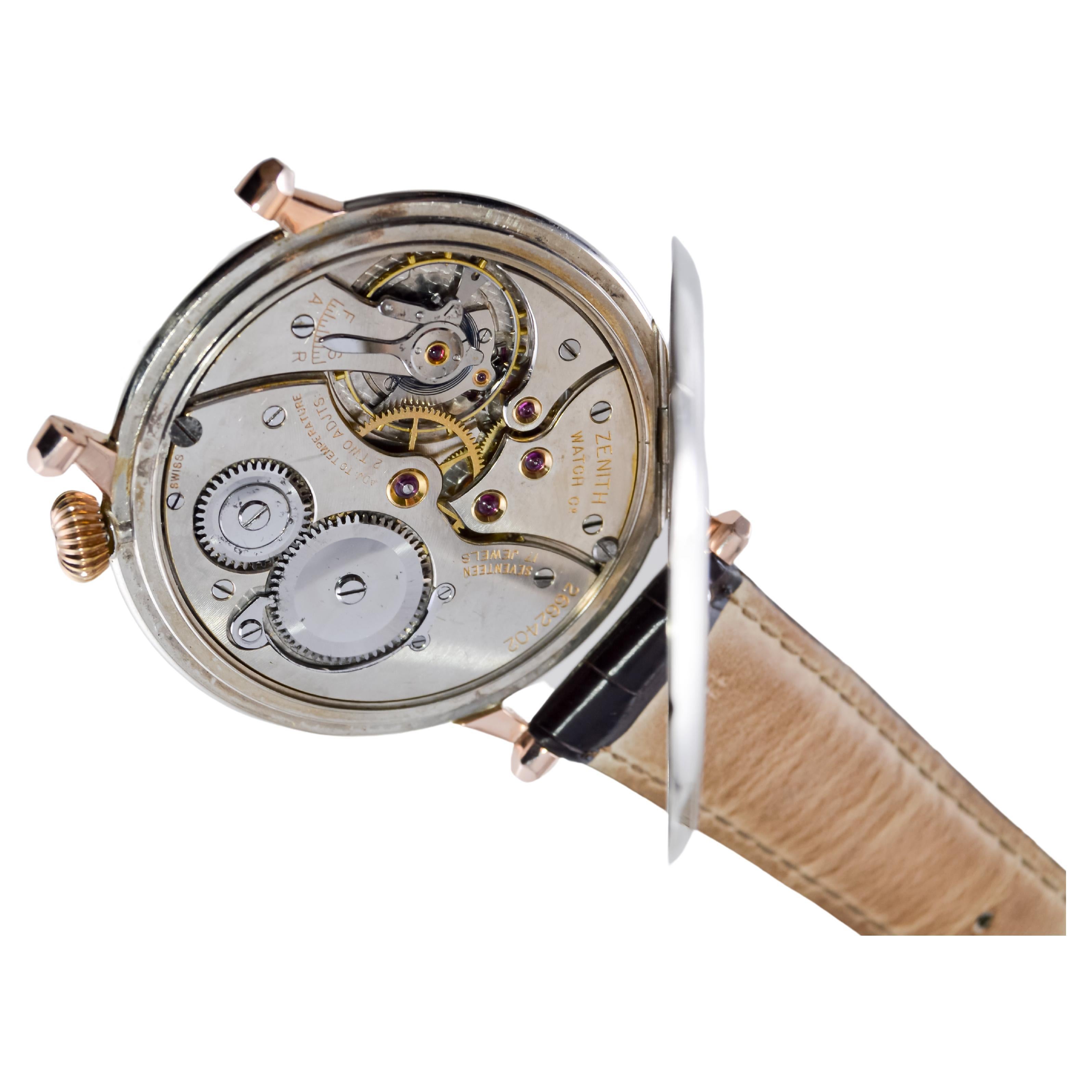 Zenith 14kt. 2 Tone Gold Art Deco Oversized Watch with Original Dial from 1920s For Sale 6