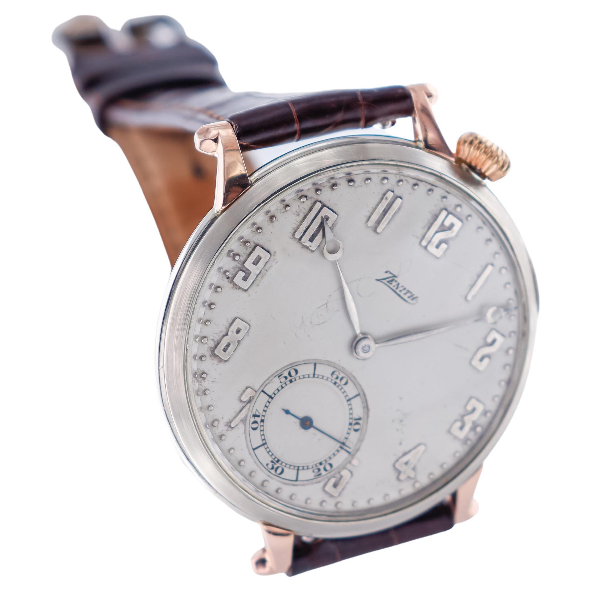 Zenith 14Kt. 2farbige Art-Déco-Uhr in Übergröße mit Original-Zifferblatt aus den 1920er Jahren für Damen oder Herren im Angebot