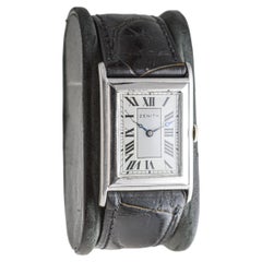 Zenith 18 Karat White Gold Art Deco Tank Style Watch, circa 1930s