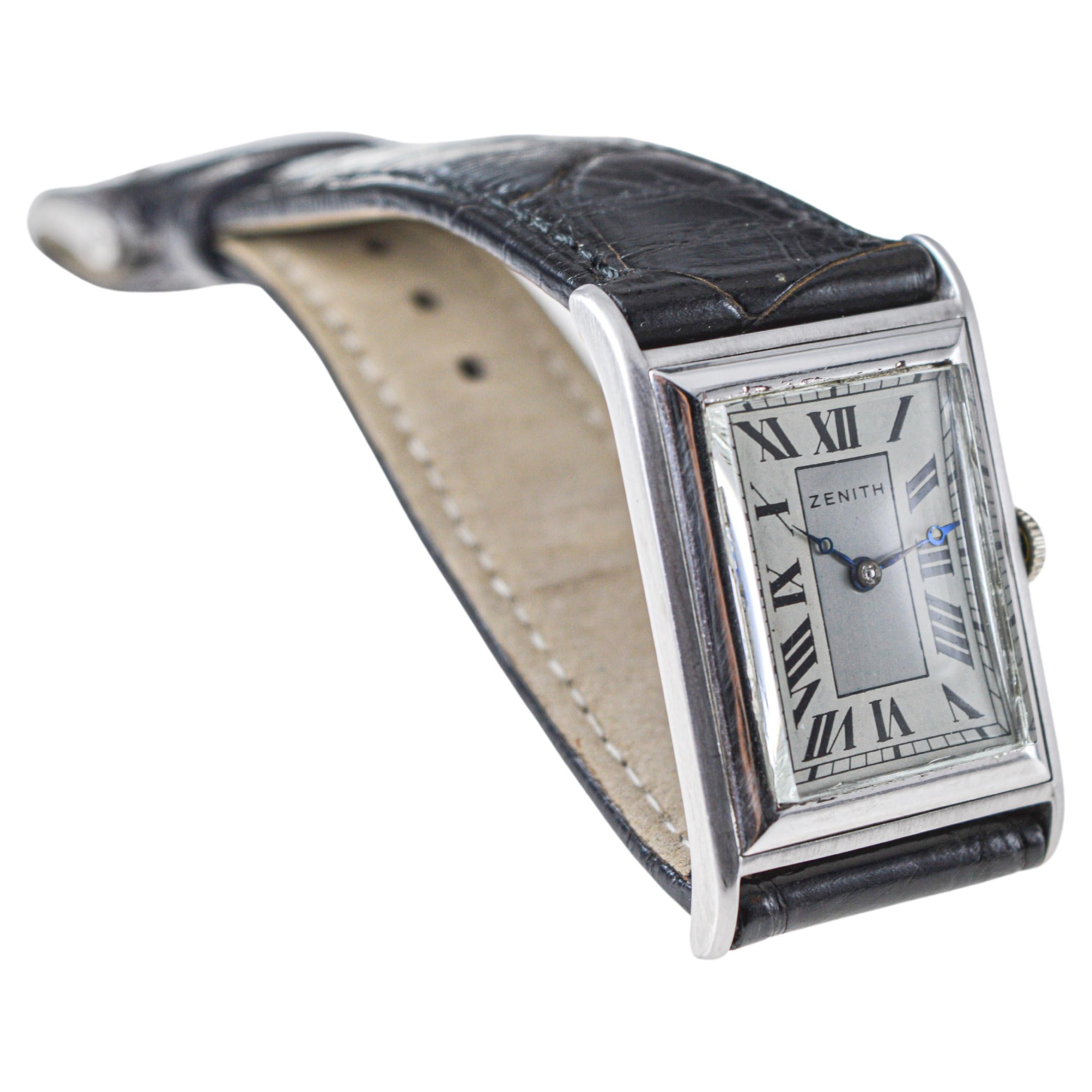 Zenith 18 Karat White Gold Art Deco Tank Style Watch, circa 1930s For Sale 2