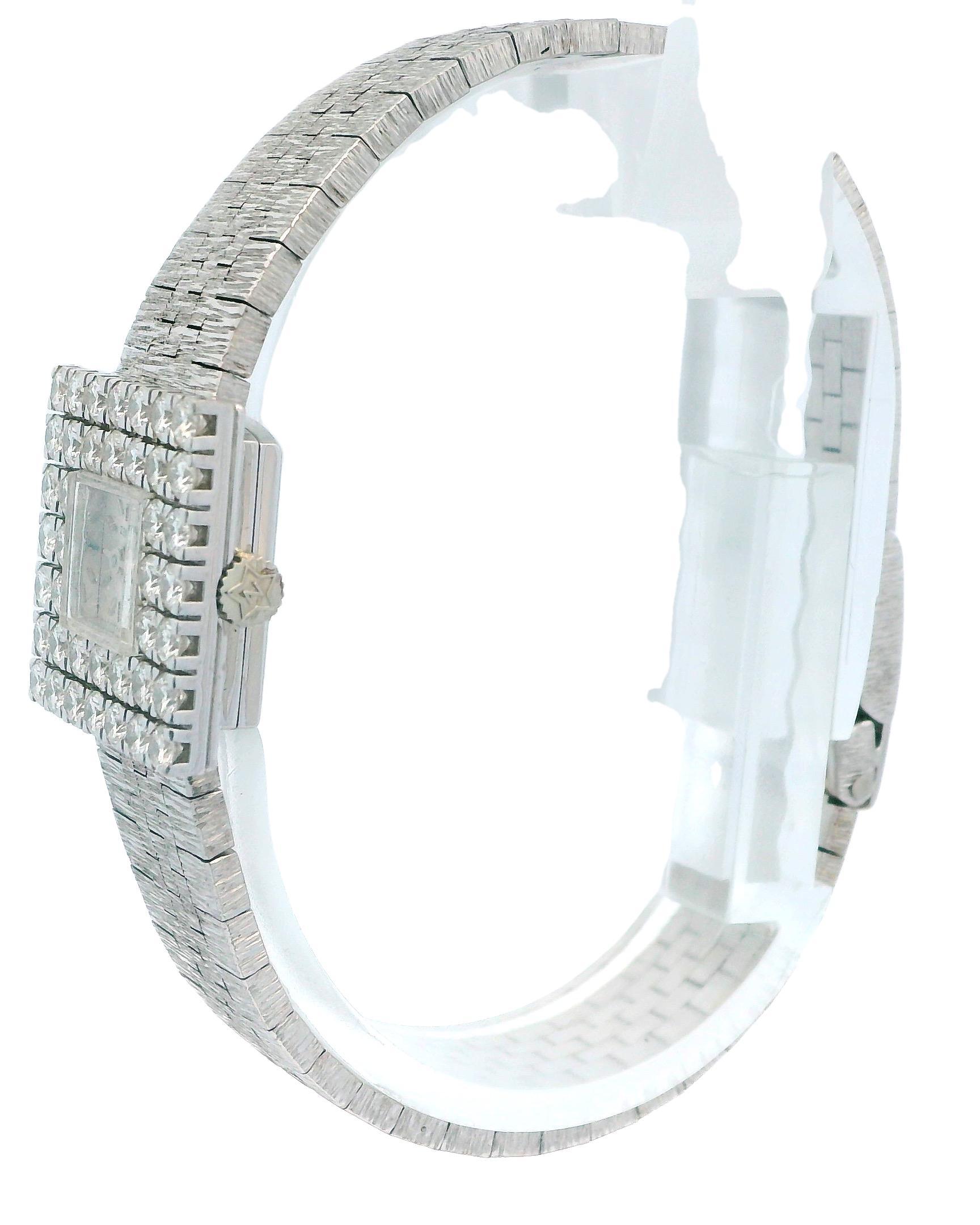 Zenith Montre mécanique en or blanc 18 carats sertie de diamants en vente 6
