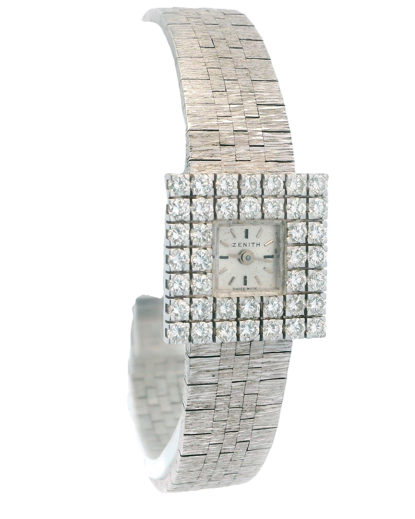 Zenith Montre mécanique en or blanc 18 carats sertie de diamants Pour femmes en vente
