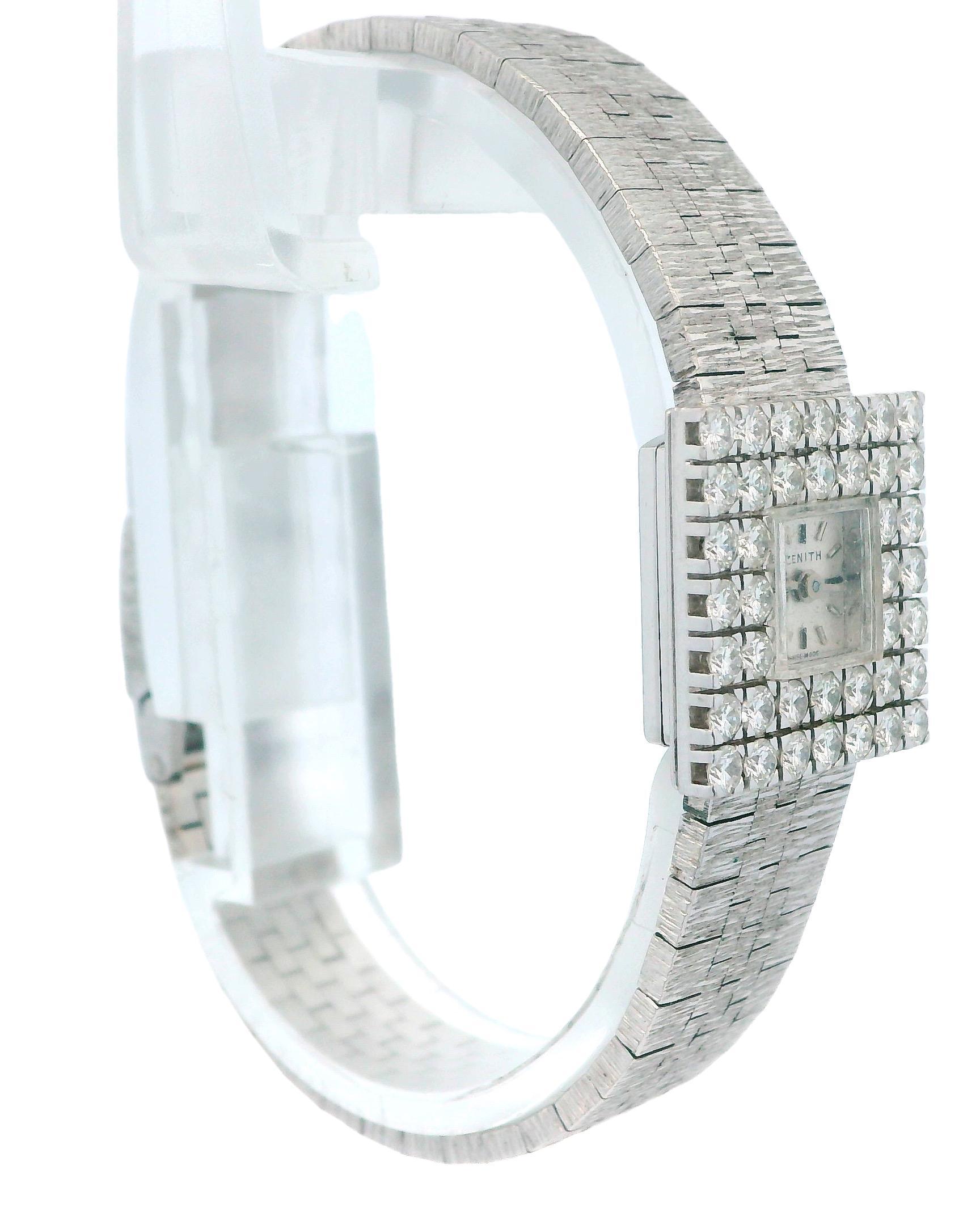 Zenith Montre mécanique en or blanc 18 carats sertie de diamants en vente 1