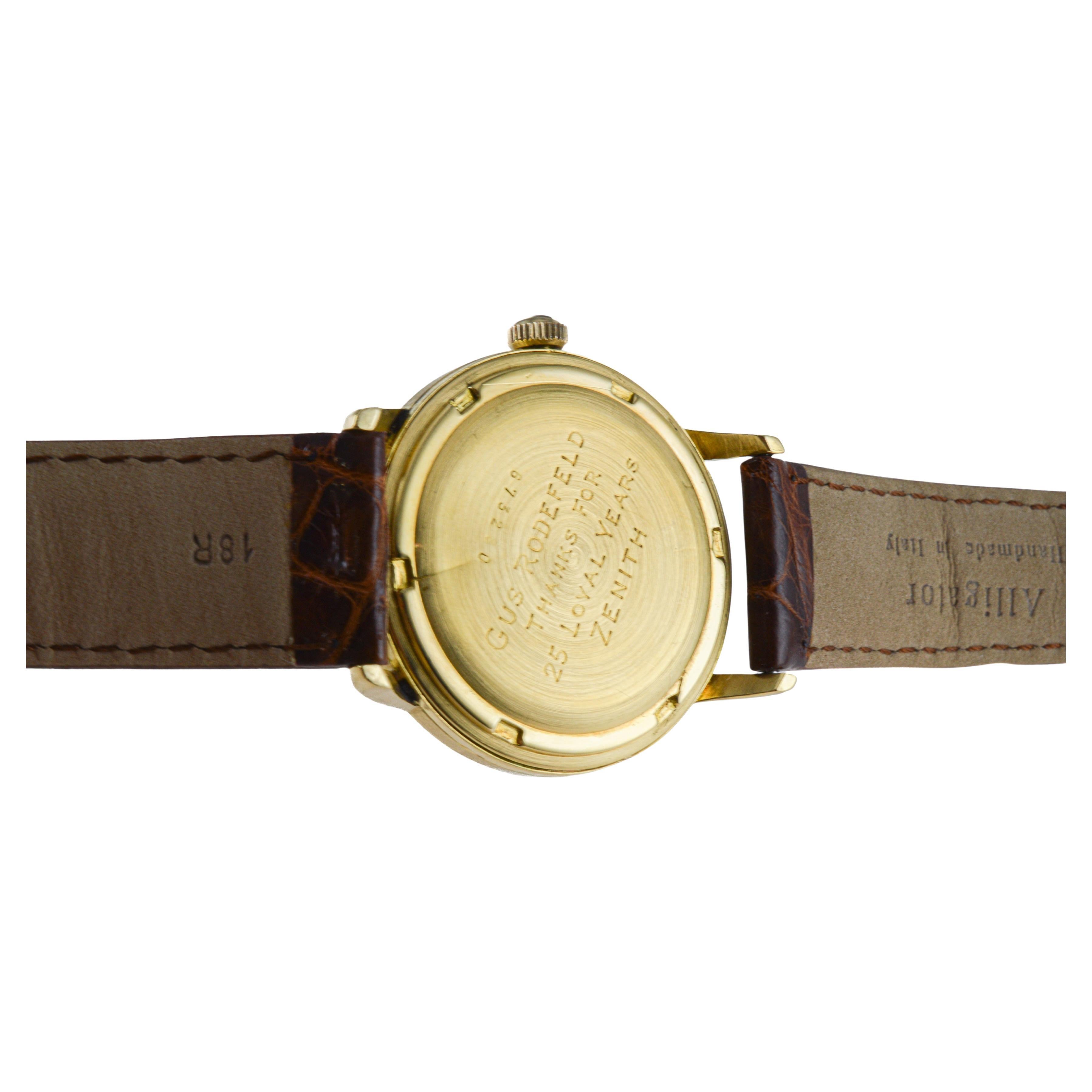Zenith 18Kt Heavy Solid Gold Mid Century Watch circa 1960's For Sale 7