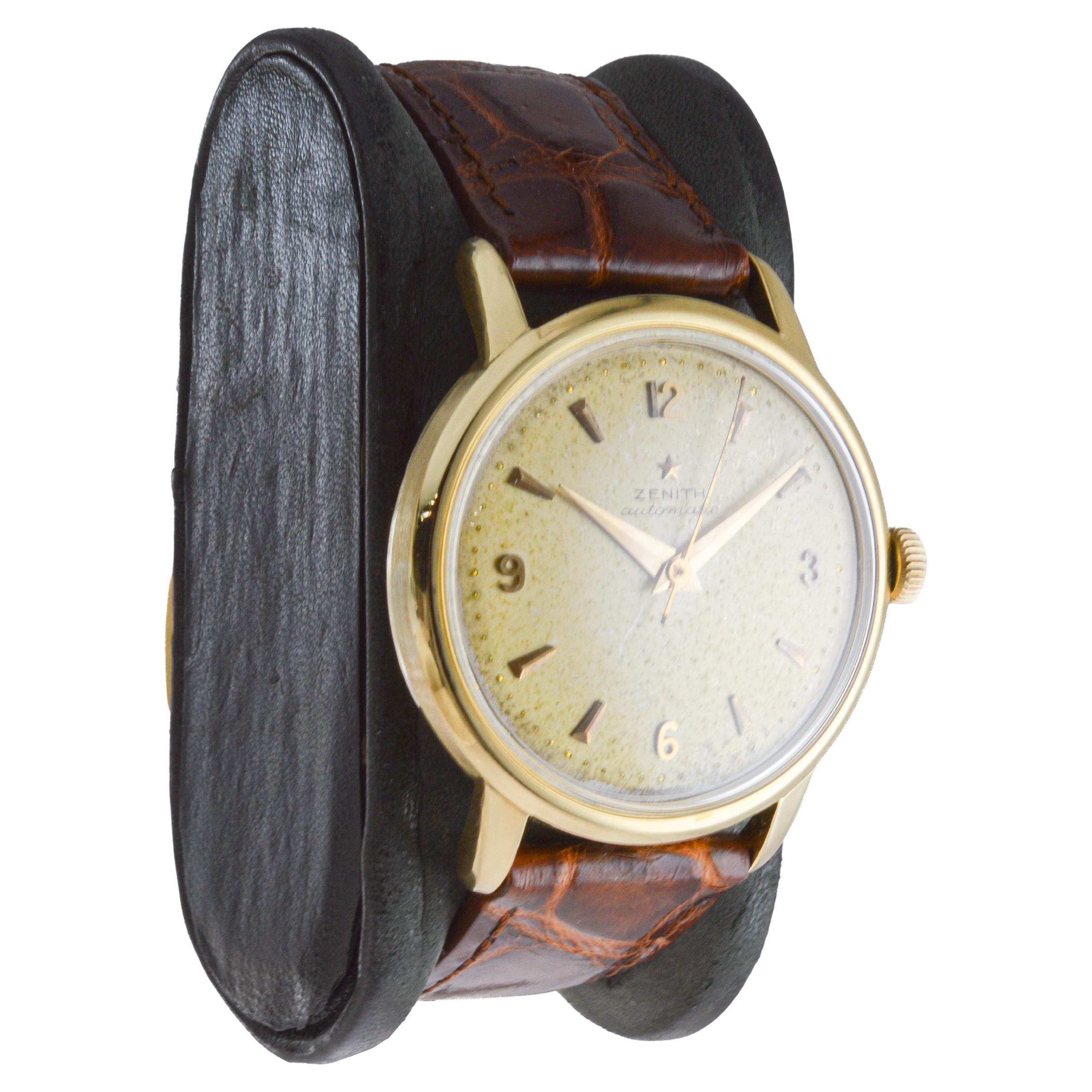 Art Deco Zenith 18Kt Heavy Solid Gold Mid Century Watch circa 1960's For Sale