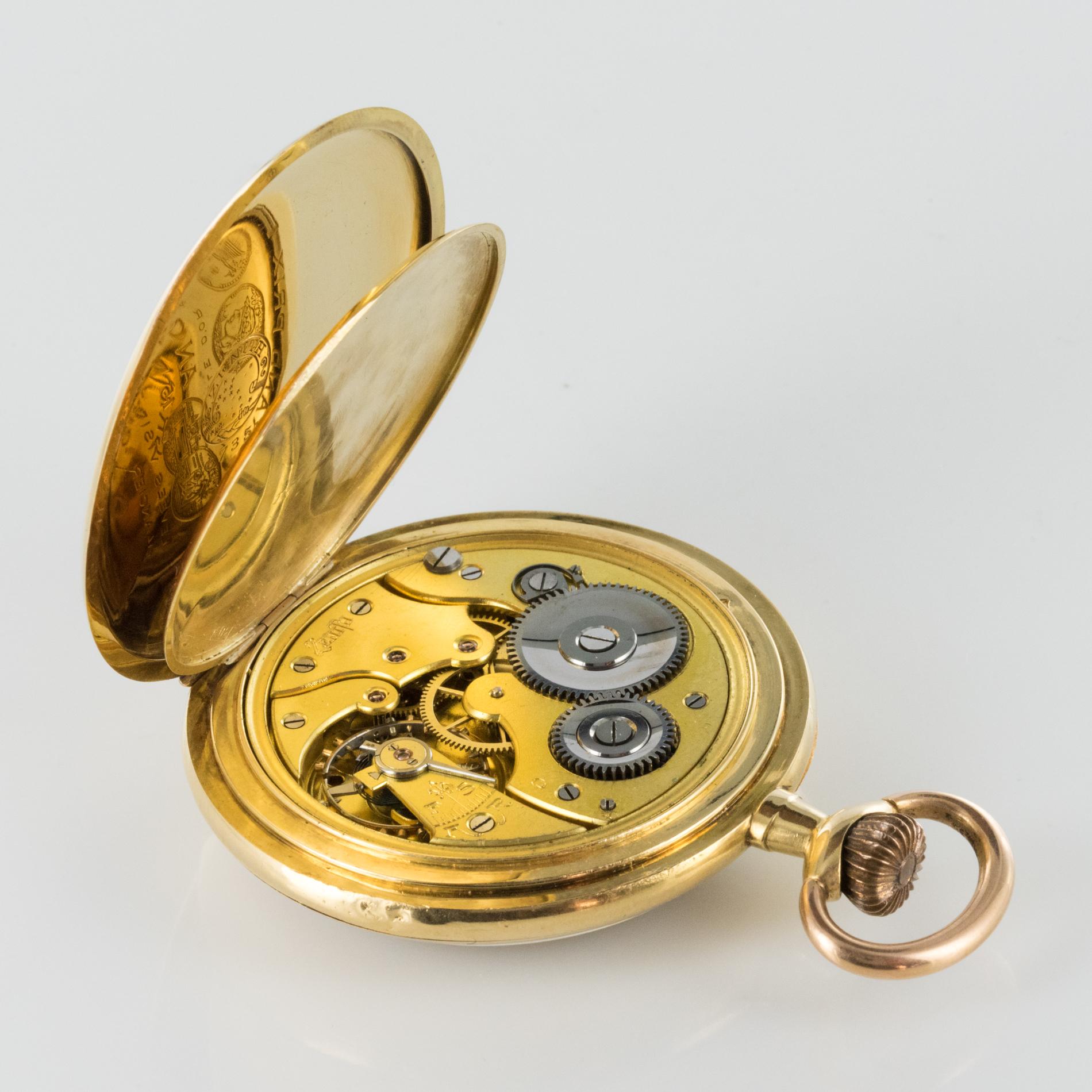 Belle Époque Zenith 1900s Yellow and Rose Gold Pocket Watch