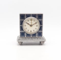 ZENITH 1930 Art Deco Enameled Miniature Travel Alarm Clock In .925 Sterling