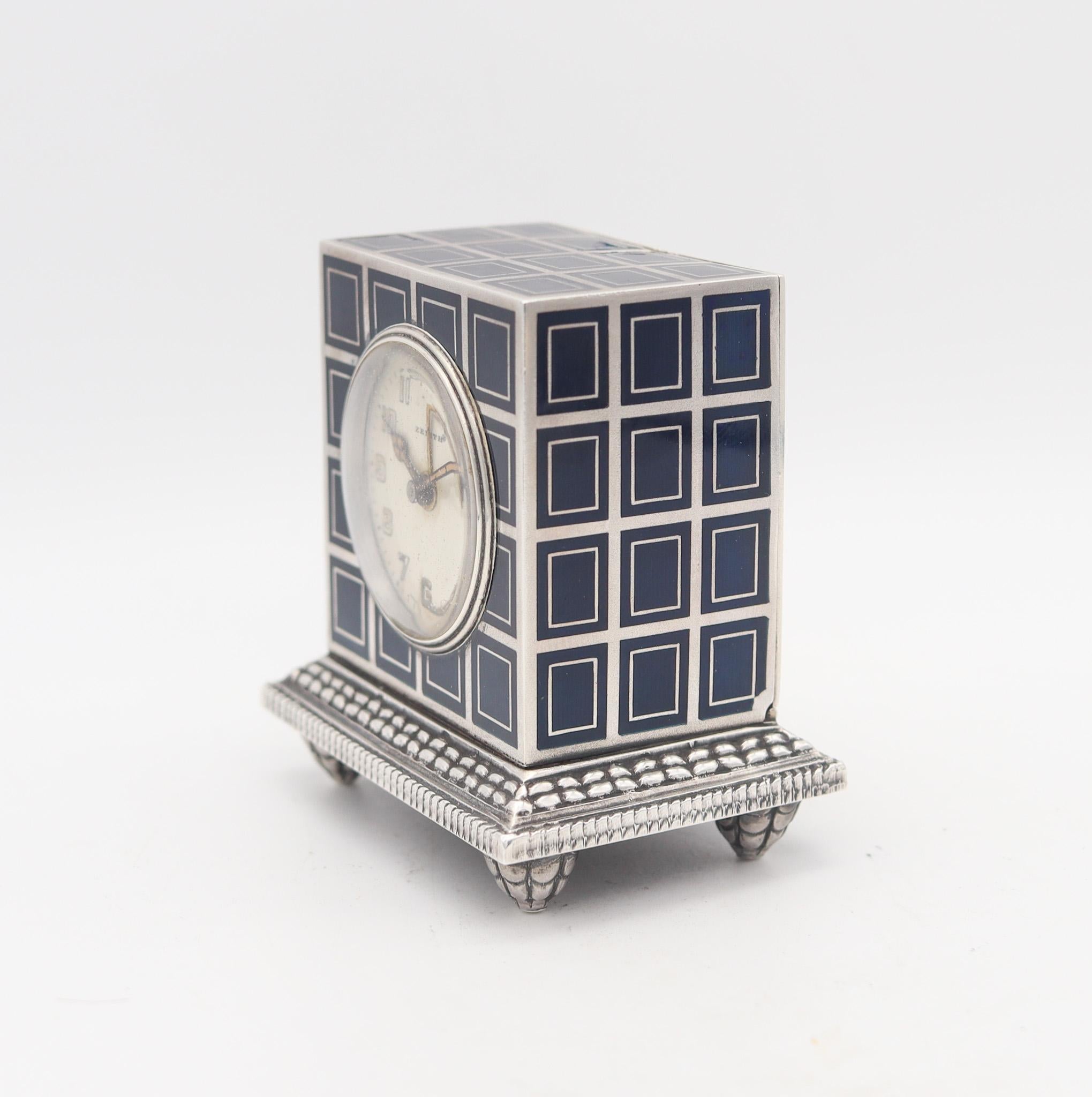 ZENITH 1930 Art Deco emailliert Miniature Reisewecker In .925 Sterling (Schweizerisch) im Angebot