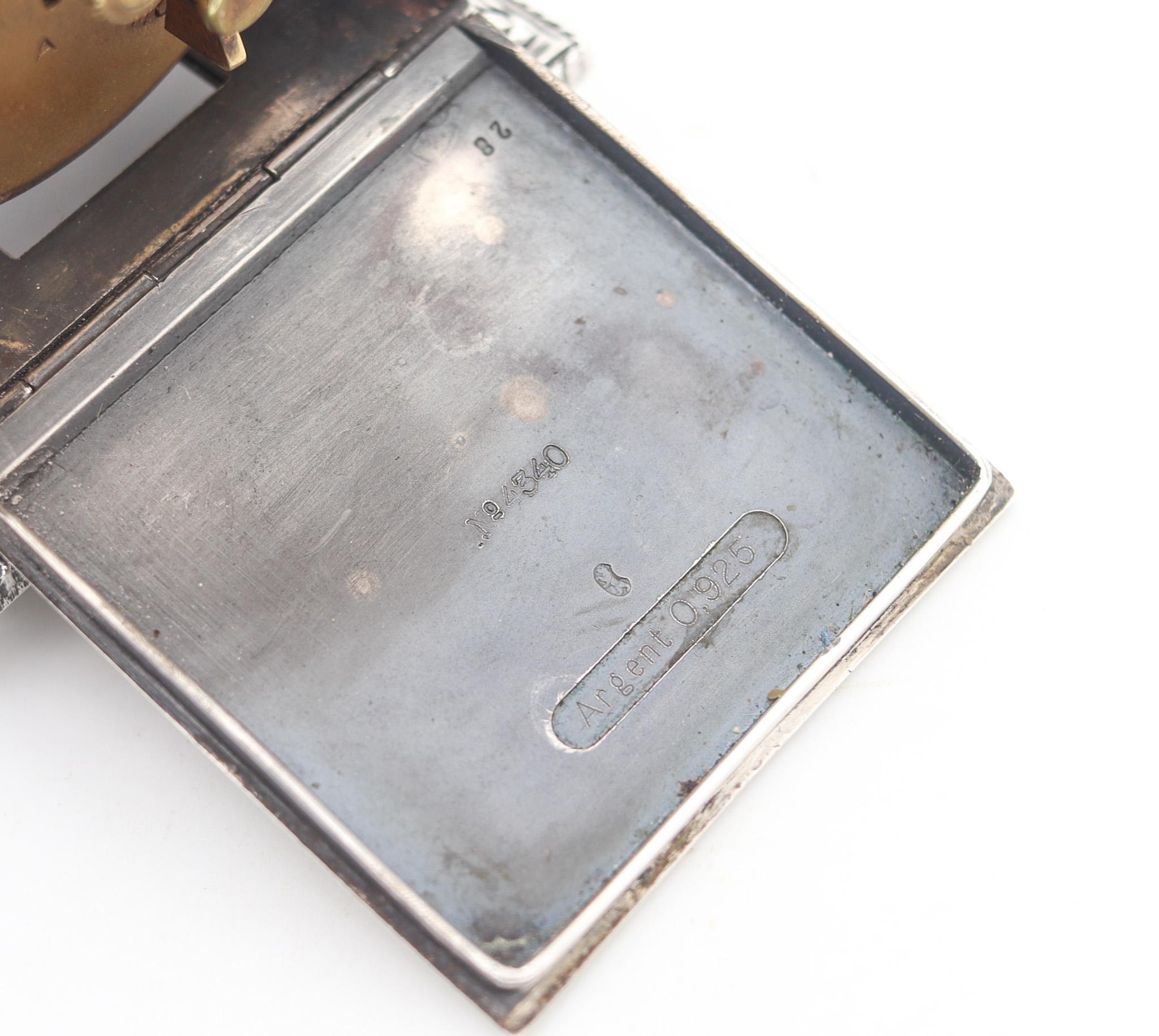 Silver ZENITH 1930 Art Deco Enameled Miniature Travel Alarm Clock In .925 Sterling