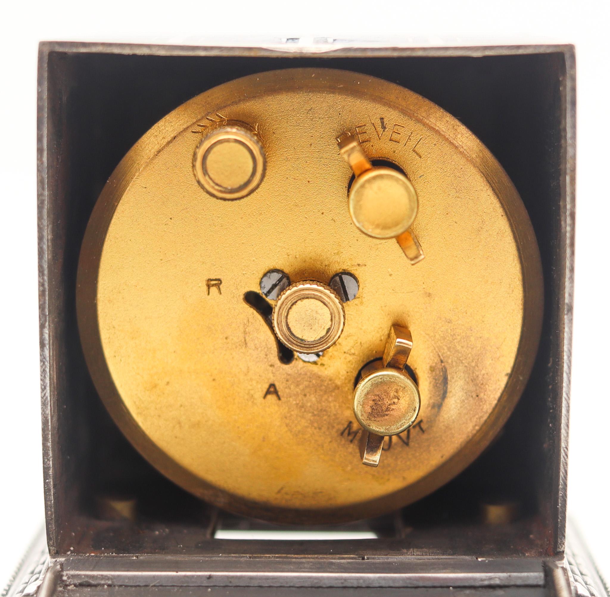ZENITH 1930 Art Deco Enameled Miniature Travel Alarm Clock In .925 Sterling For Sale 2