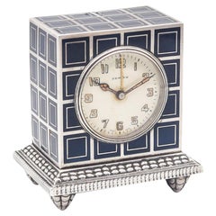 Retro ZENITH 1930 Art Deco Enameled Miniature Travel Alarm Clock In .925 Sterling