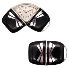 ZENITH 1930 Art Deco French Enameled Travel-Purse Watch In .900 Sterling Silver