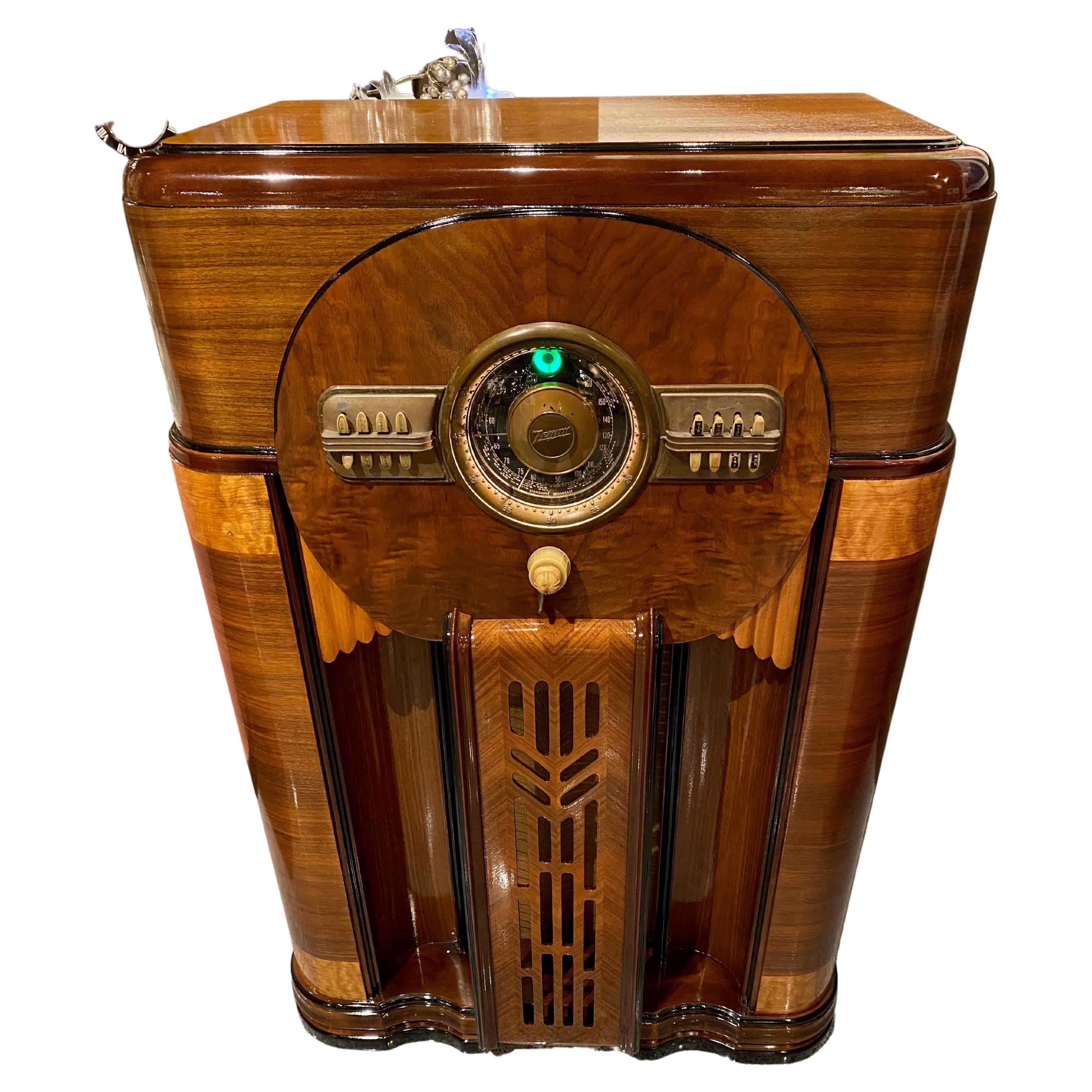 Zenith 1940 Aztec 12S471 Tube Robot Dial Console Tube Radio, Restored  Bluetooth at 1stDibs | zenith radio, zenith floor radio, 1940 stereo cabinet
