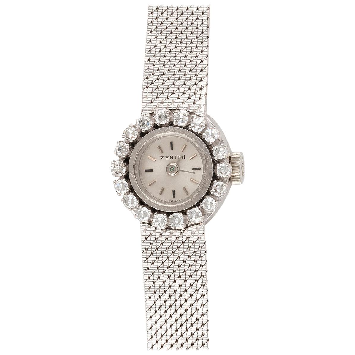 Zenith, a Ladies 18 Carat White Gold and Diamond Set Manual Wind Bracelet Watch