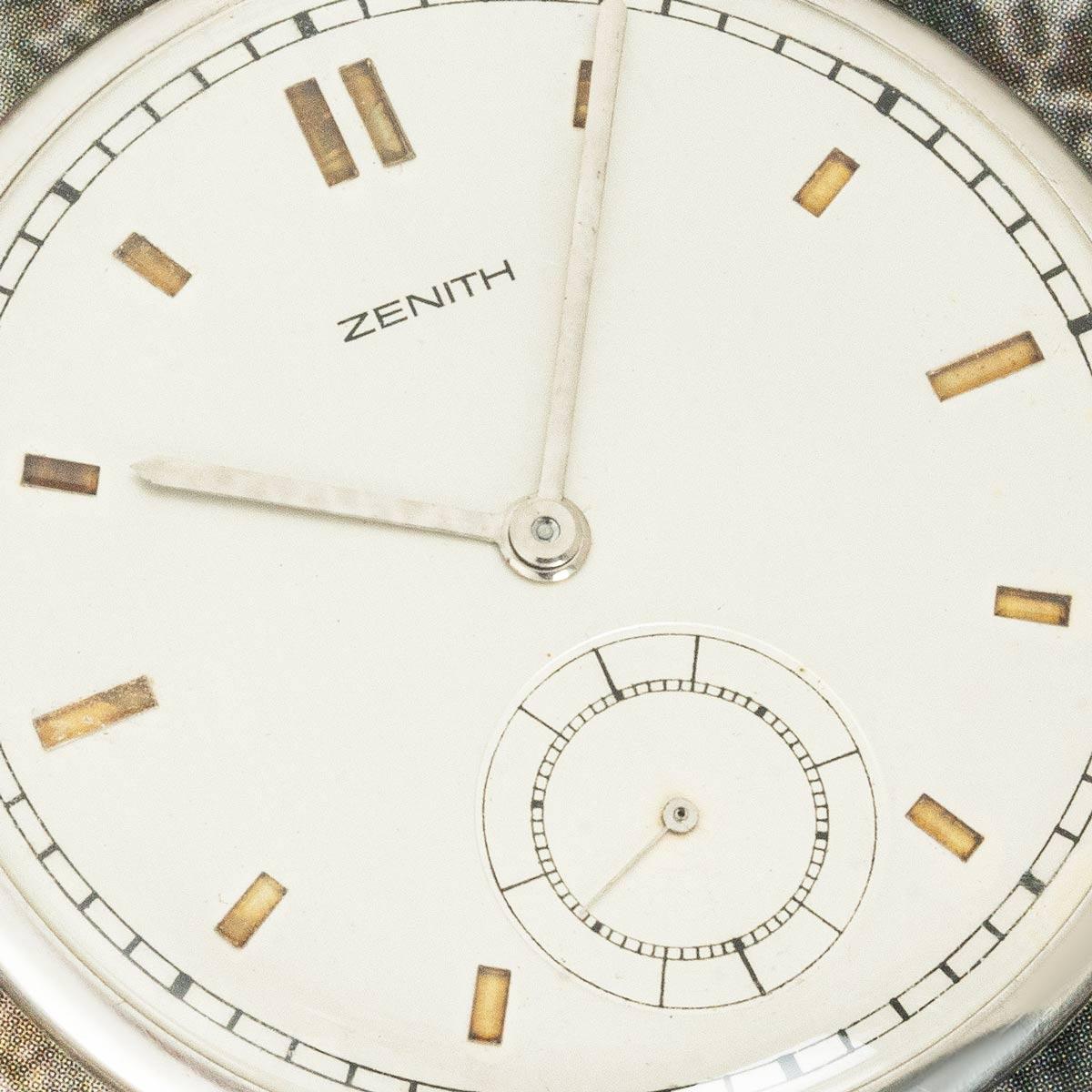 Baguette Cut Zenith. A Rare Slim Platinum Art Deco Pocket Watch C1920 For Sale