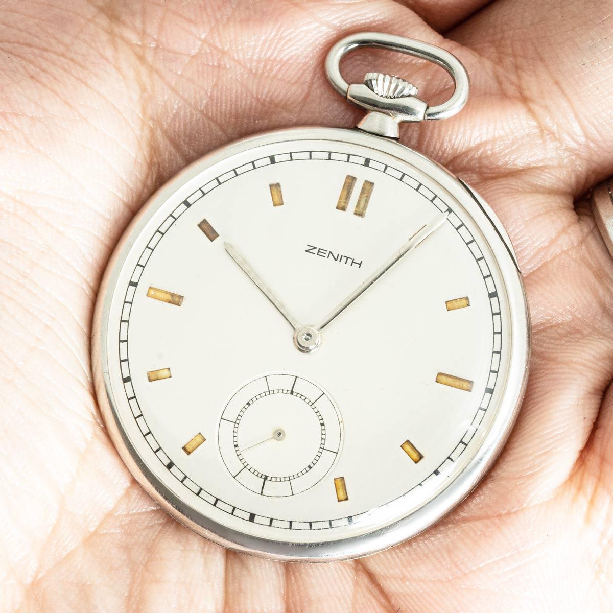Zenith. A Rare Slim Platinum Art Deco Pocket Watch C1920 For Sale 3