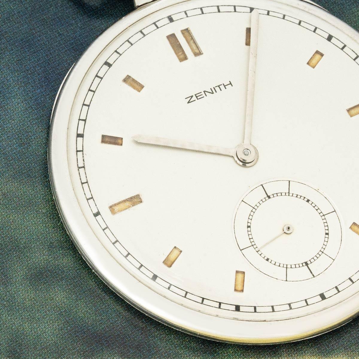 Zenith. A Rare Slim Platinum Art Deco Pocket Watch C1920 For Sale 4