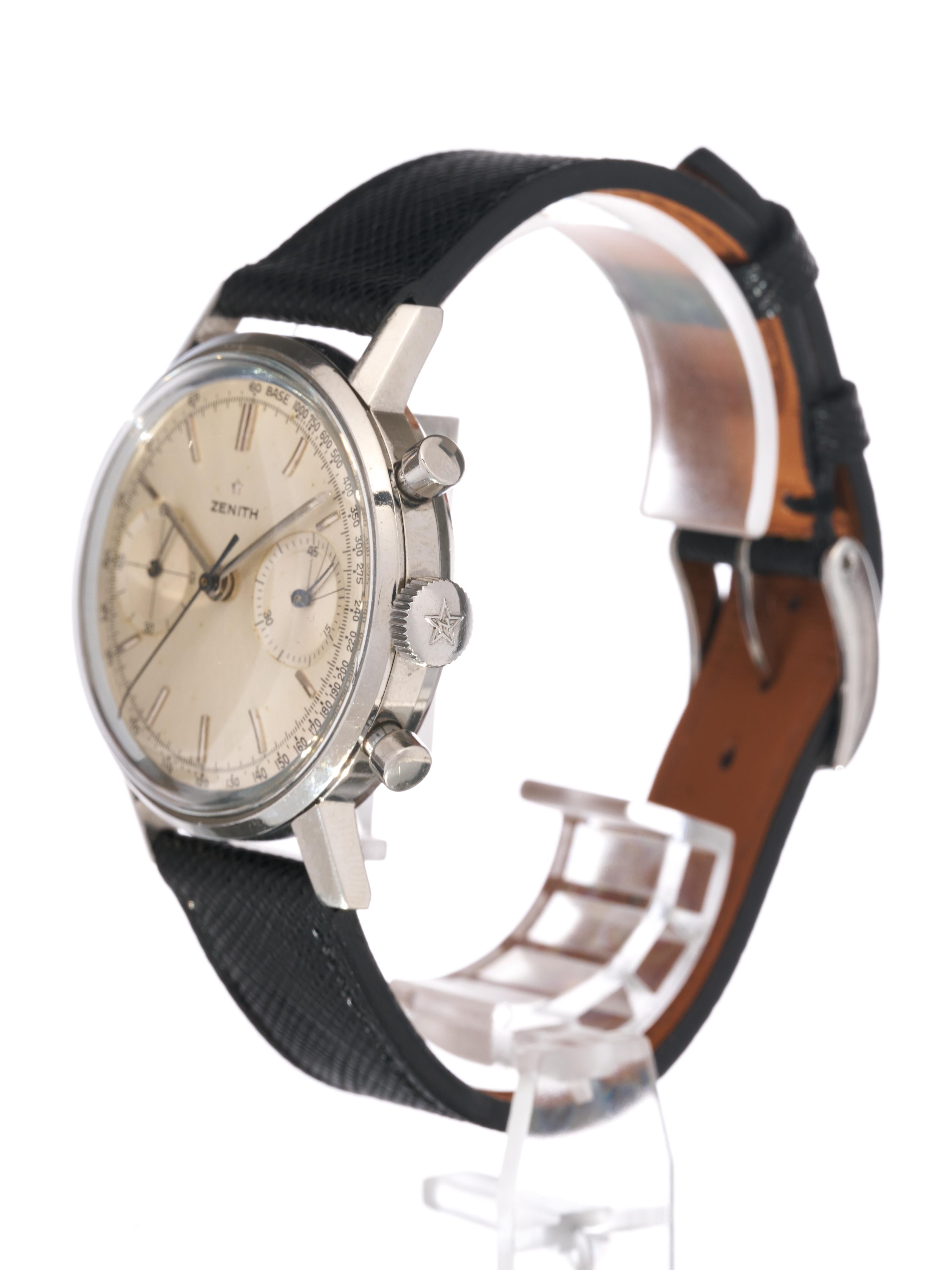 Zenith A271 Chronograph 37.5mm Steel Watch Bicompax White Dial Serviced Vintage en vente 5