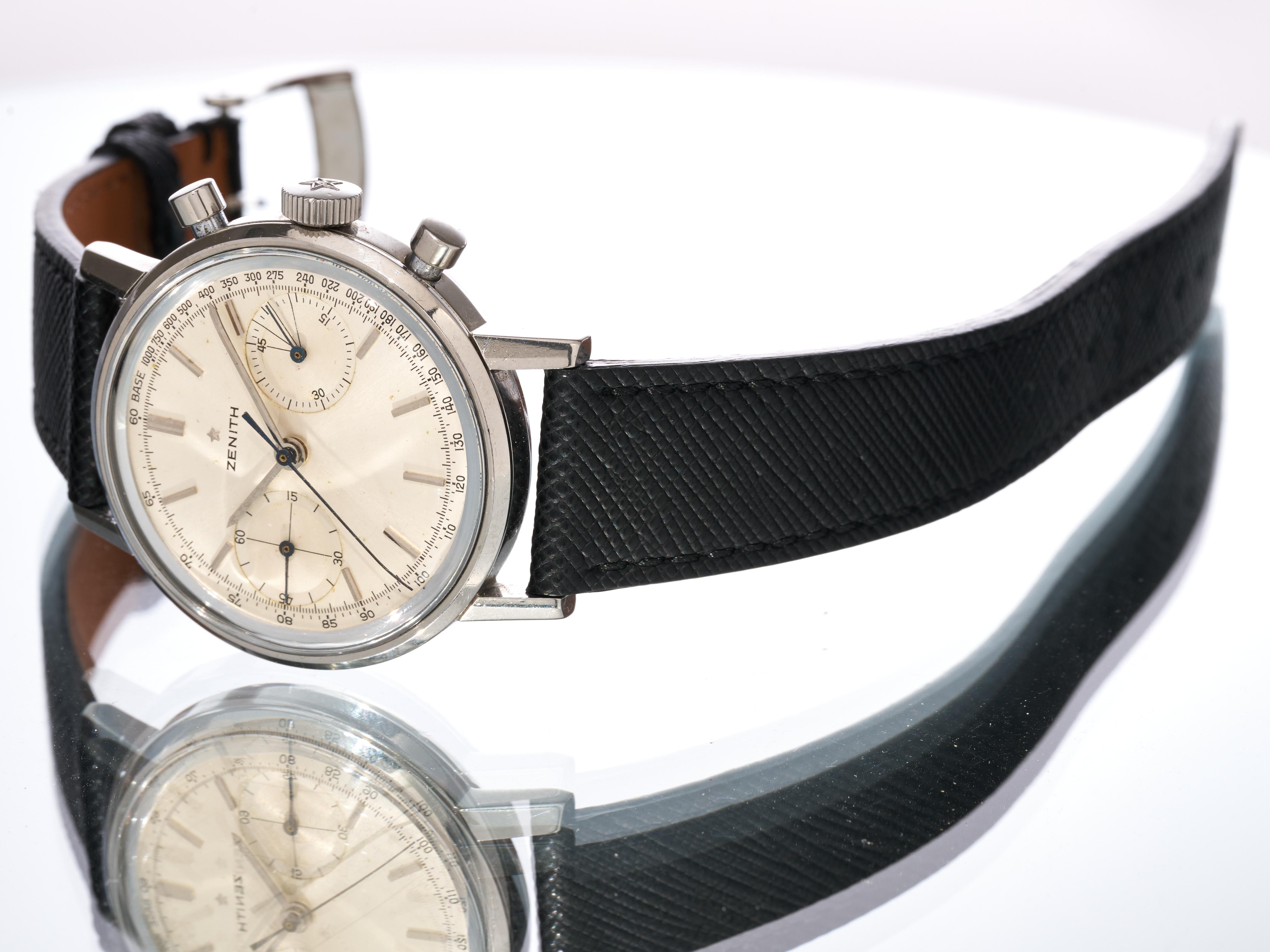 Zenith A271 Chronograph 37.5mm Steel Watch Bicompax White Dial Serviced Vintage en vente 7
