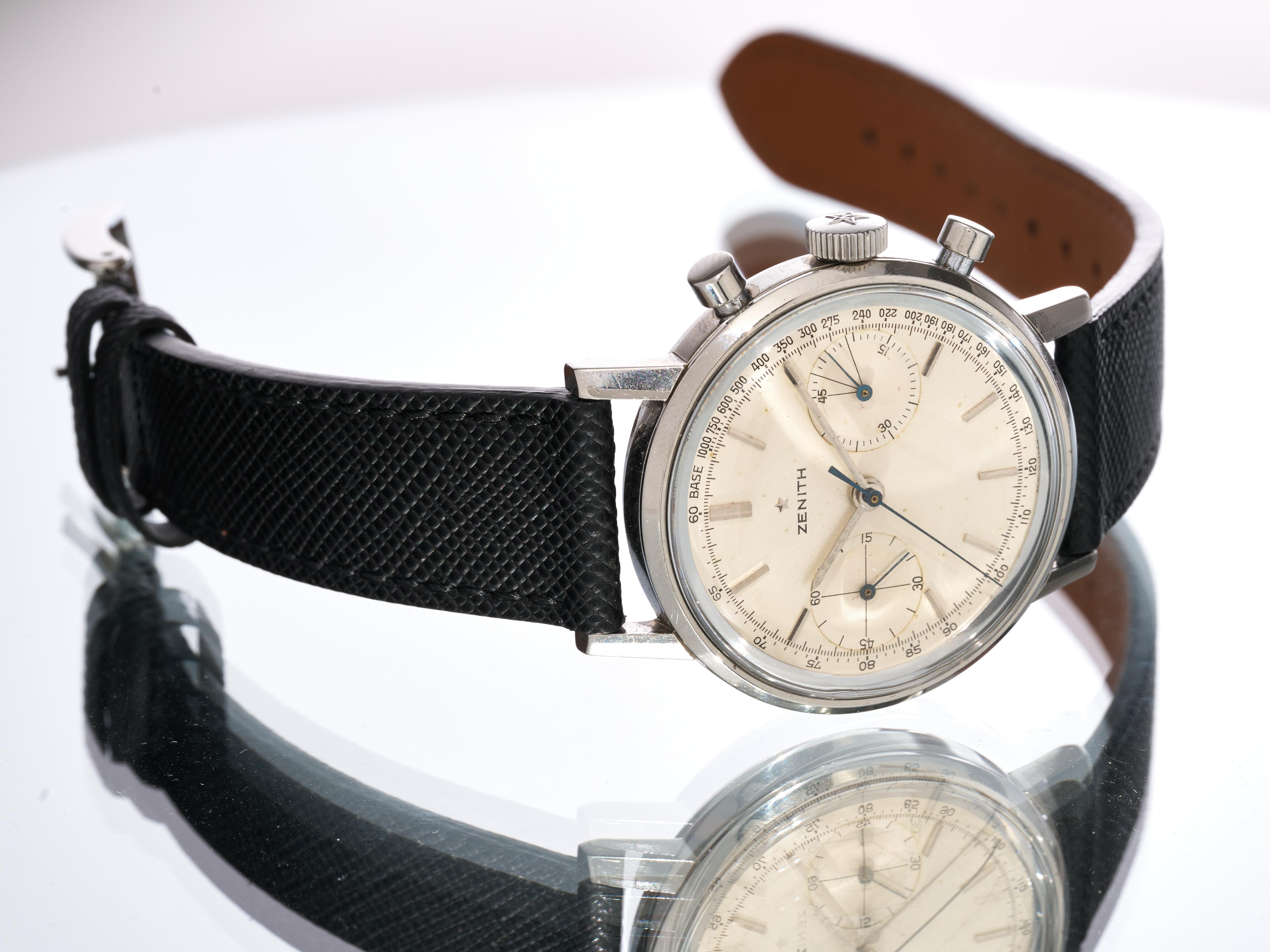 Zenith A271 Chronograph 37.5mm Steel Watch Bicompax White Dial Serviced Vintage en vente 8