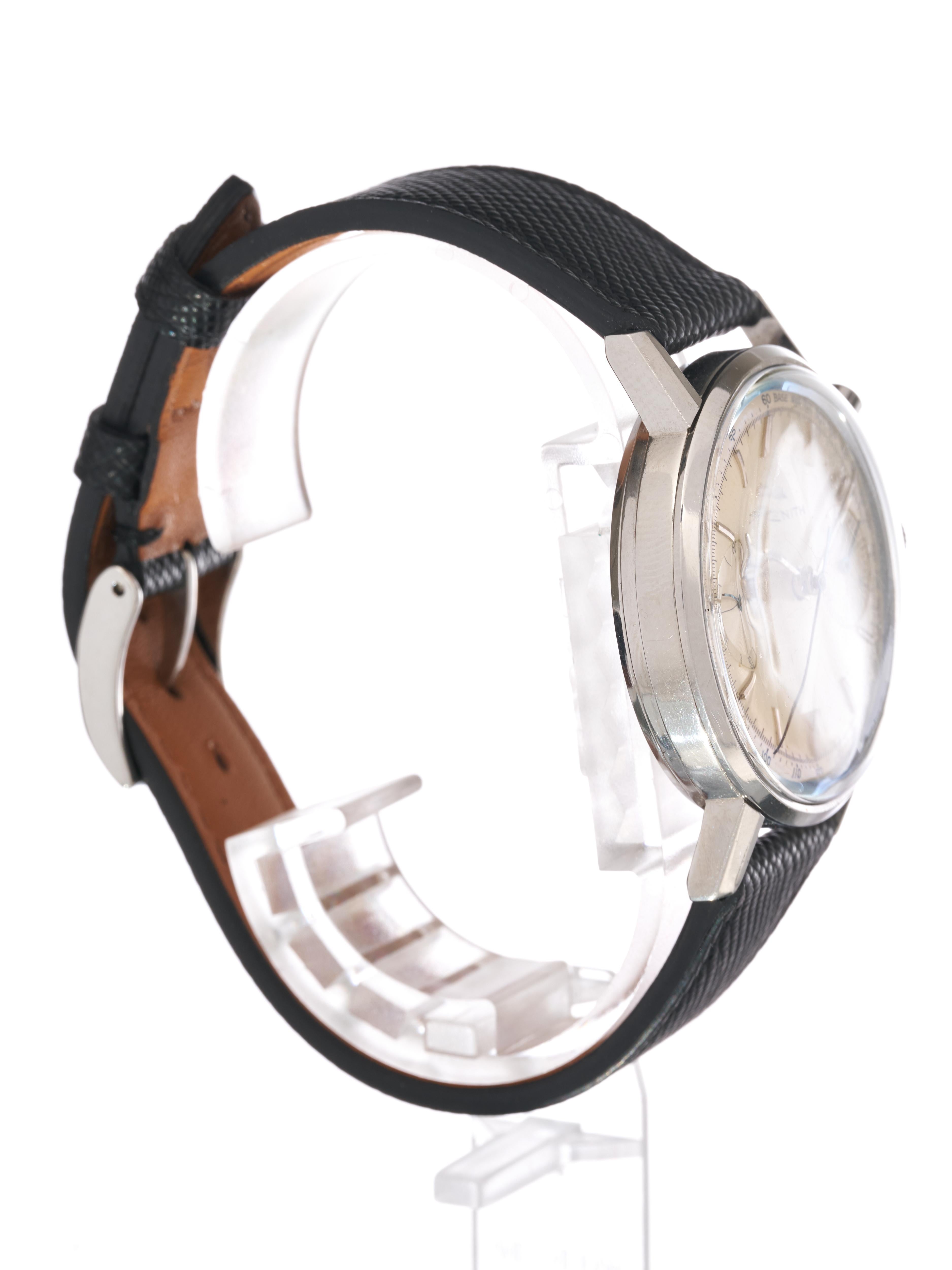 Art déco Zenith A271 Chronograph 37.5mm Steel Watch Bicompax White Dial Serviced Vintage en vente